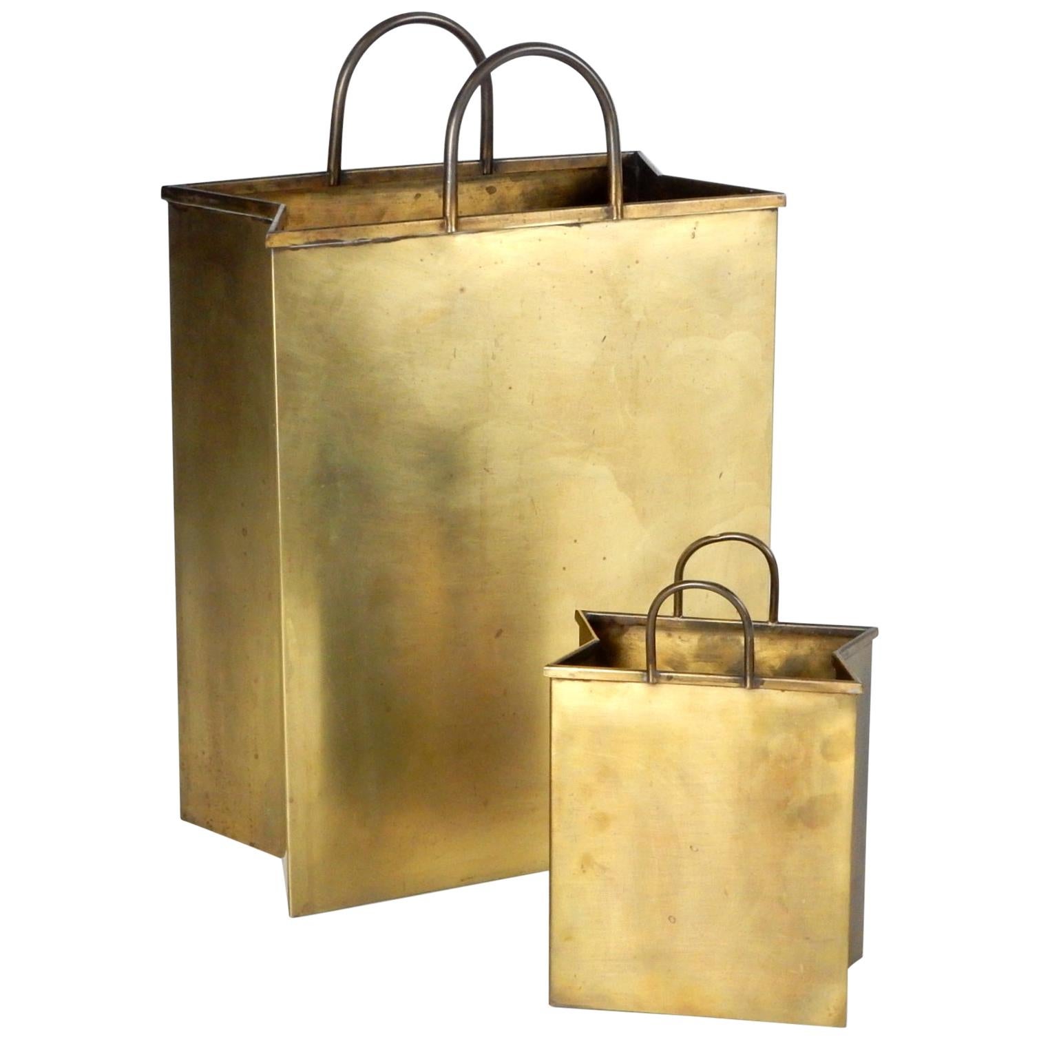 1960's Italian Brass Shopping Bag Set Magazine and Letter Holders For Sale