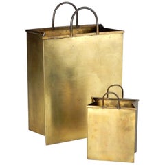 1960's Italian Brass Shopping Bag Set Magazine and Letter Holders