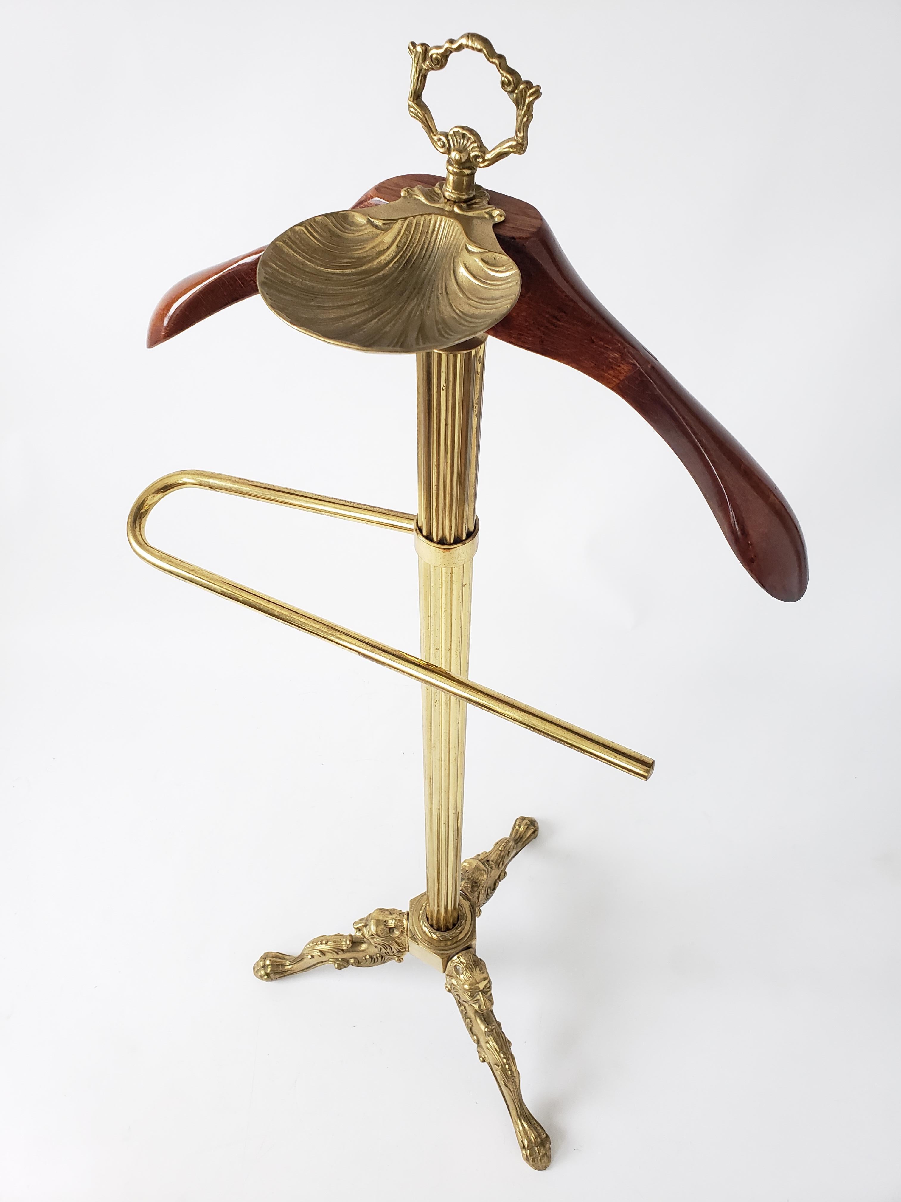 Rococo 1960s Italian Brass Valet with Lacquered Wood Shoulder