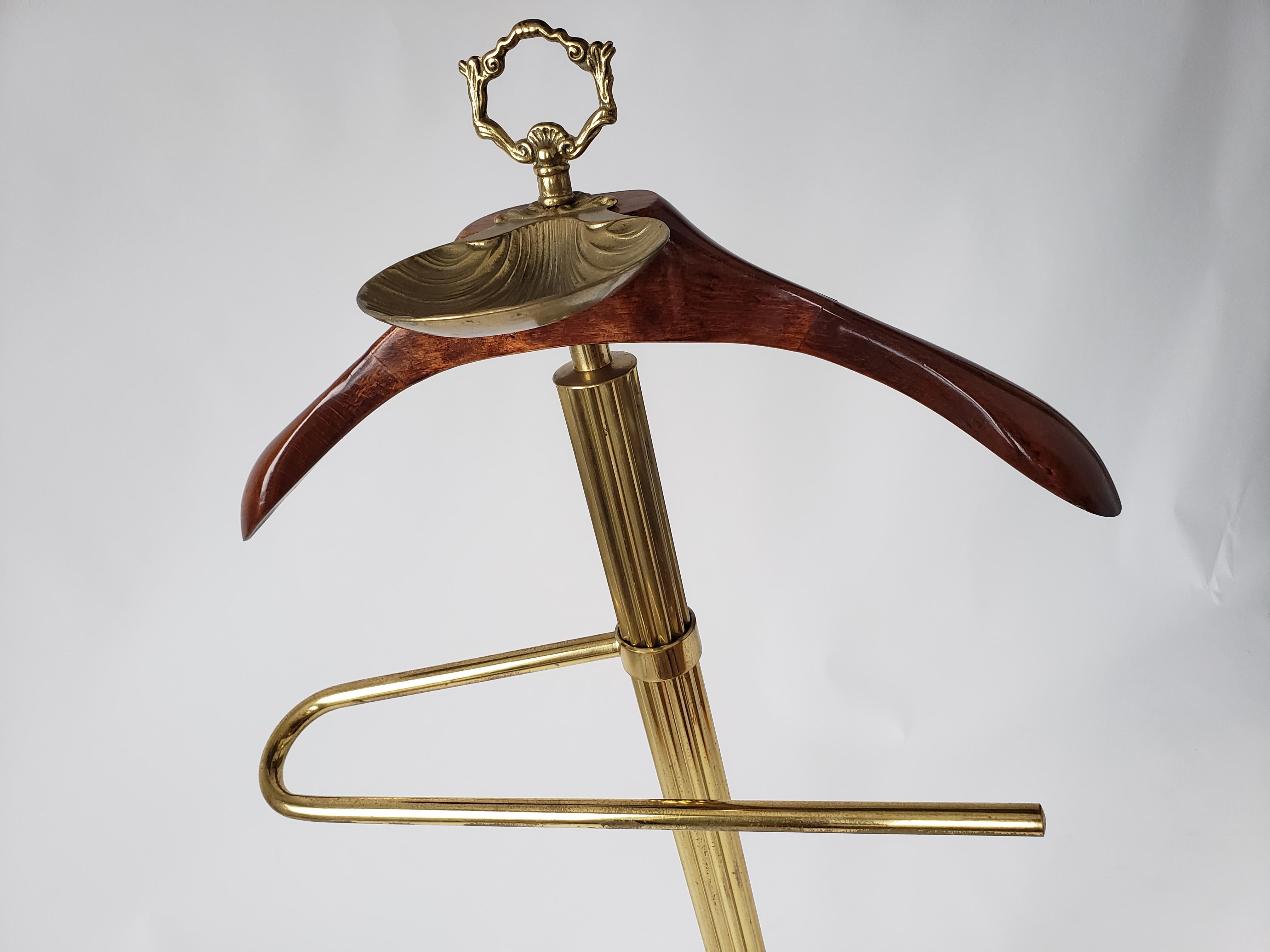 Mid-20th Century 1960s Italian Brass Valet with Lacquered Wood Shoulder