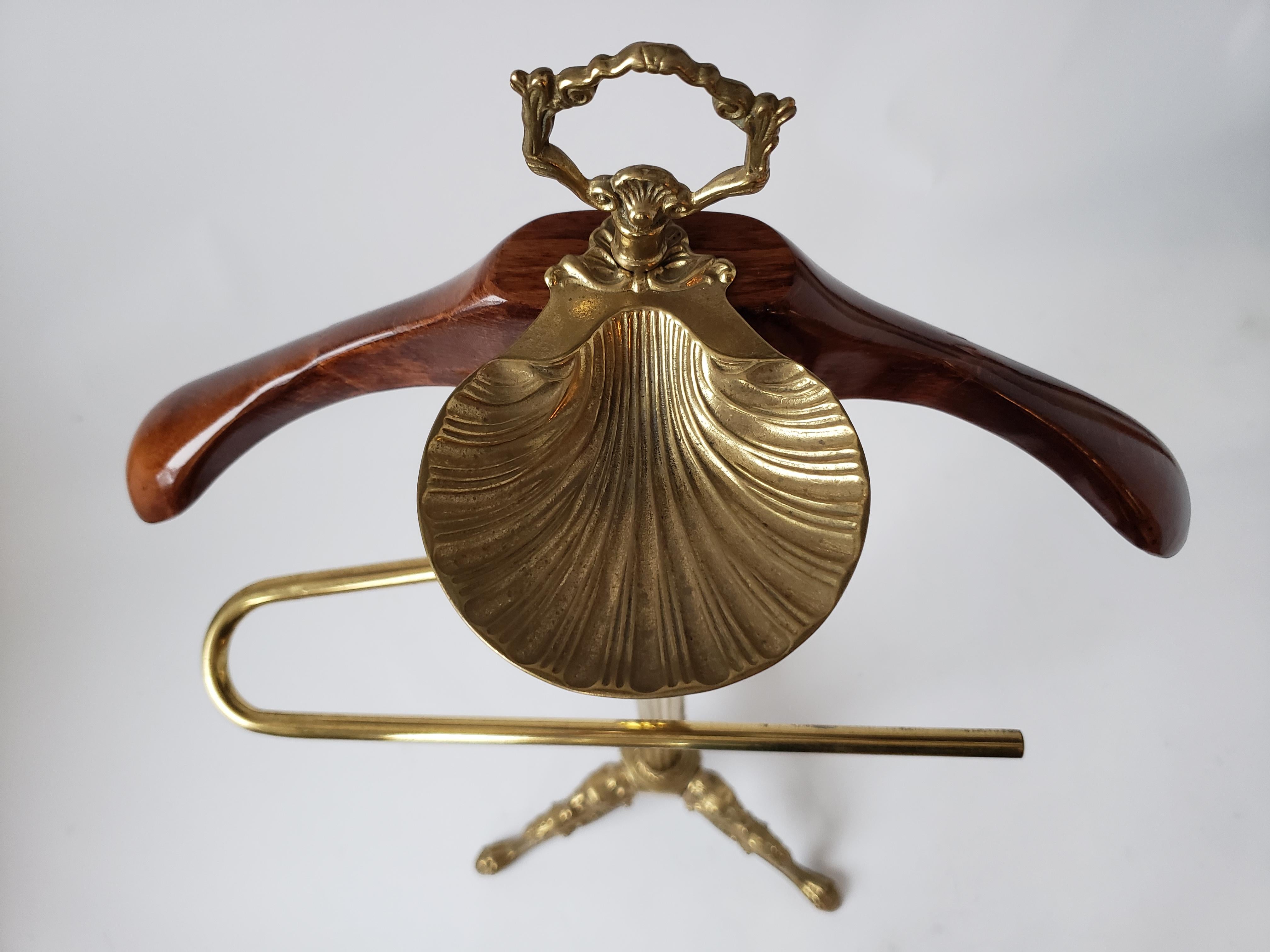 1960s Italian Brass Valet with Lacquered Wood Shoulder 1