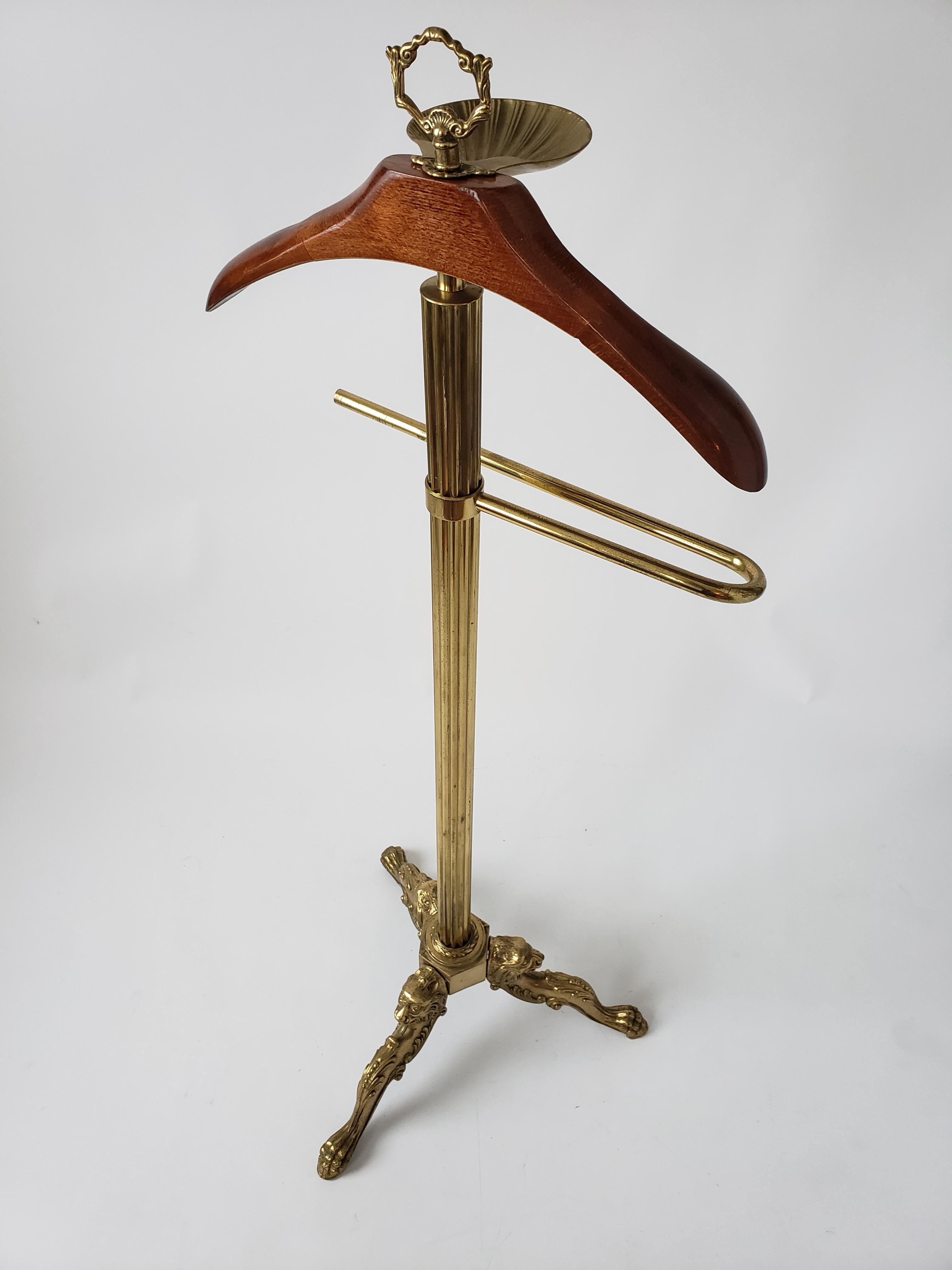 1960s Italian Brass Valet with Lacquered Wood Shoulder 2