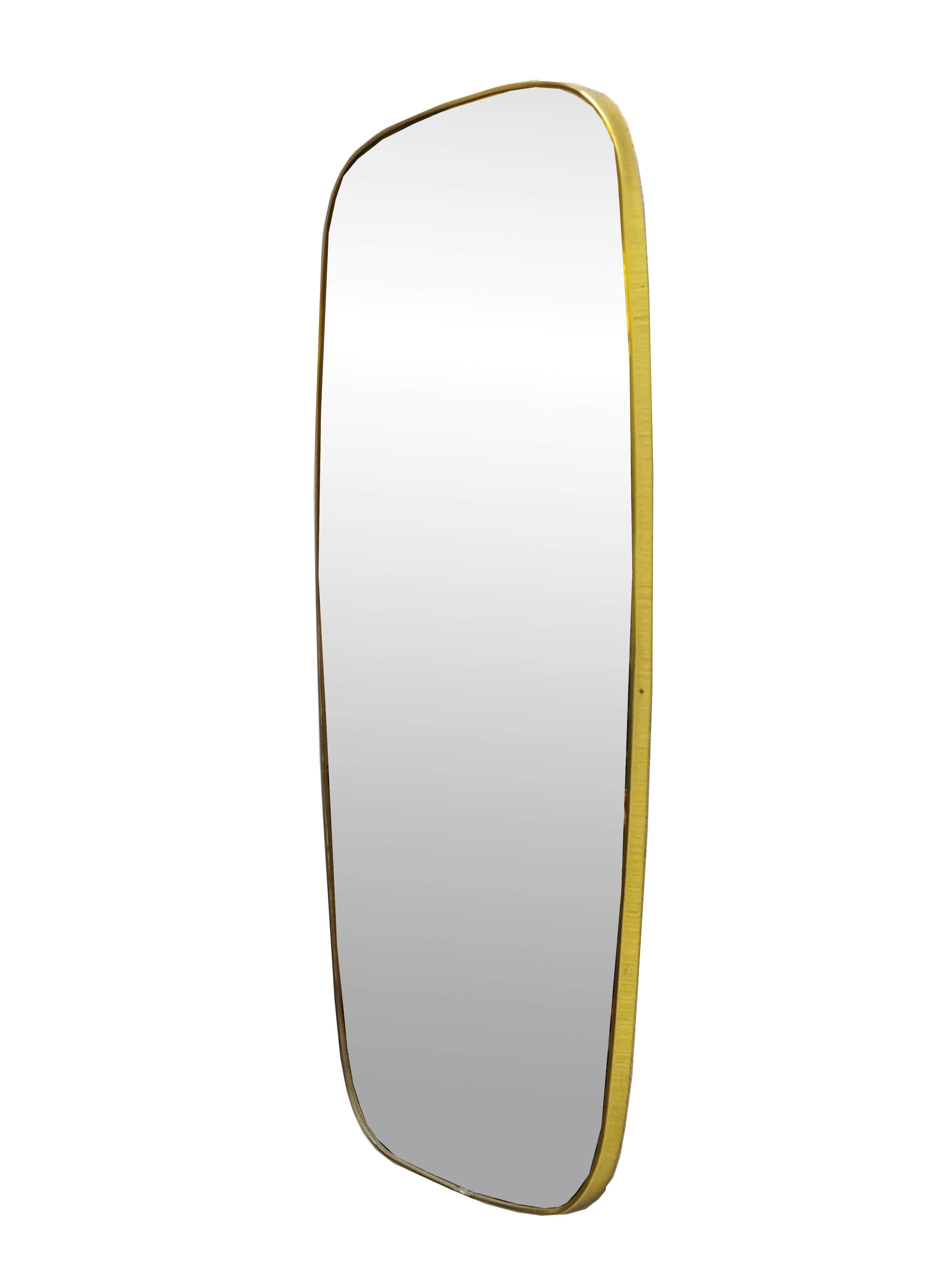 Large wall mirror, Italian production from the 1960s, with rounded shapes and a golden aluminum frame