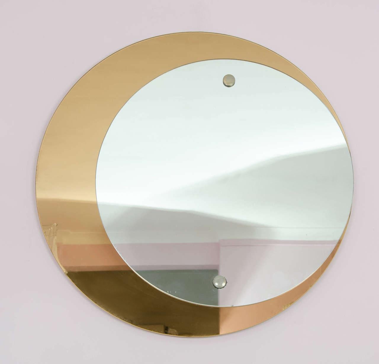 Specchio italiano a doppio cerchio in bronzo e argento del 1960 di Cristal Arte in vendita 1