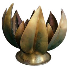 1960s  Italian Brutalist Gilt Metal Flower Form Table Lamp Tommaso Barbi Italy