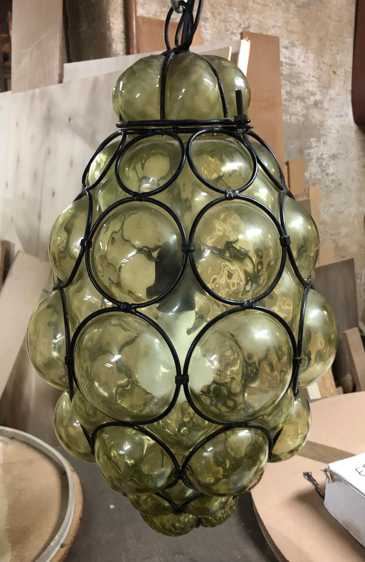 1960's Italian Bubble Green Glass Chandelier In Good Condition In Buggiano, IT