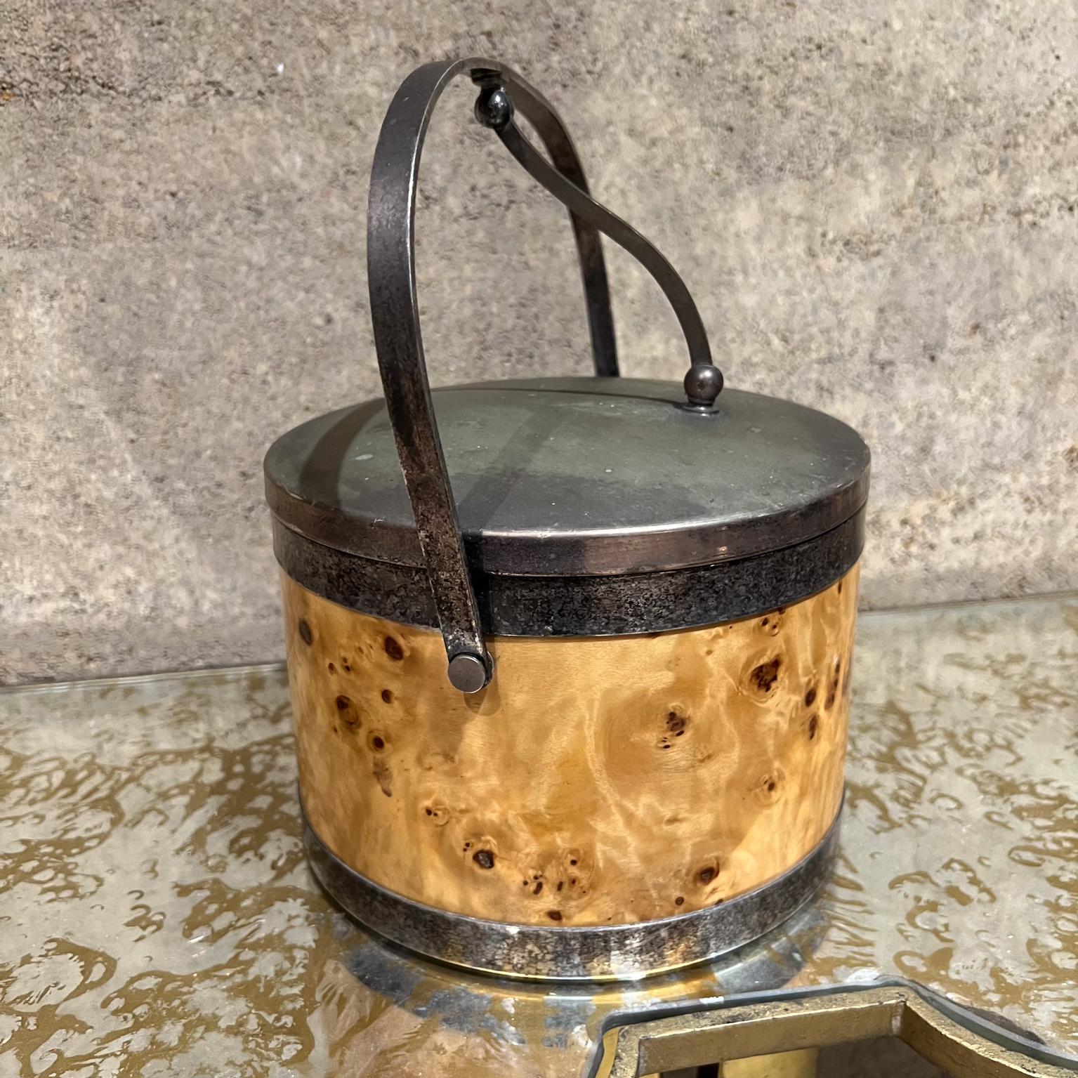 1960s Italian Burlwood Silver Chrome Ice Bucket Italy For Sale 7