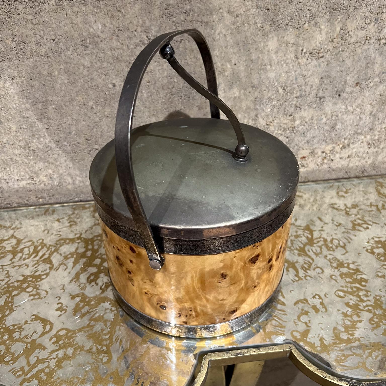 1960s Italian Burlwood Silver Chrome Ice Bucket Italy For Sale 8