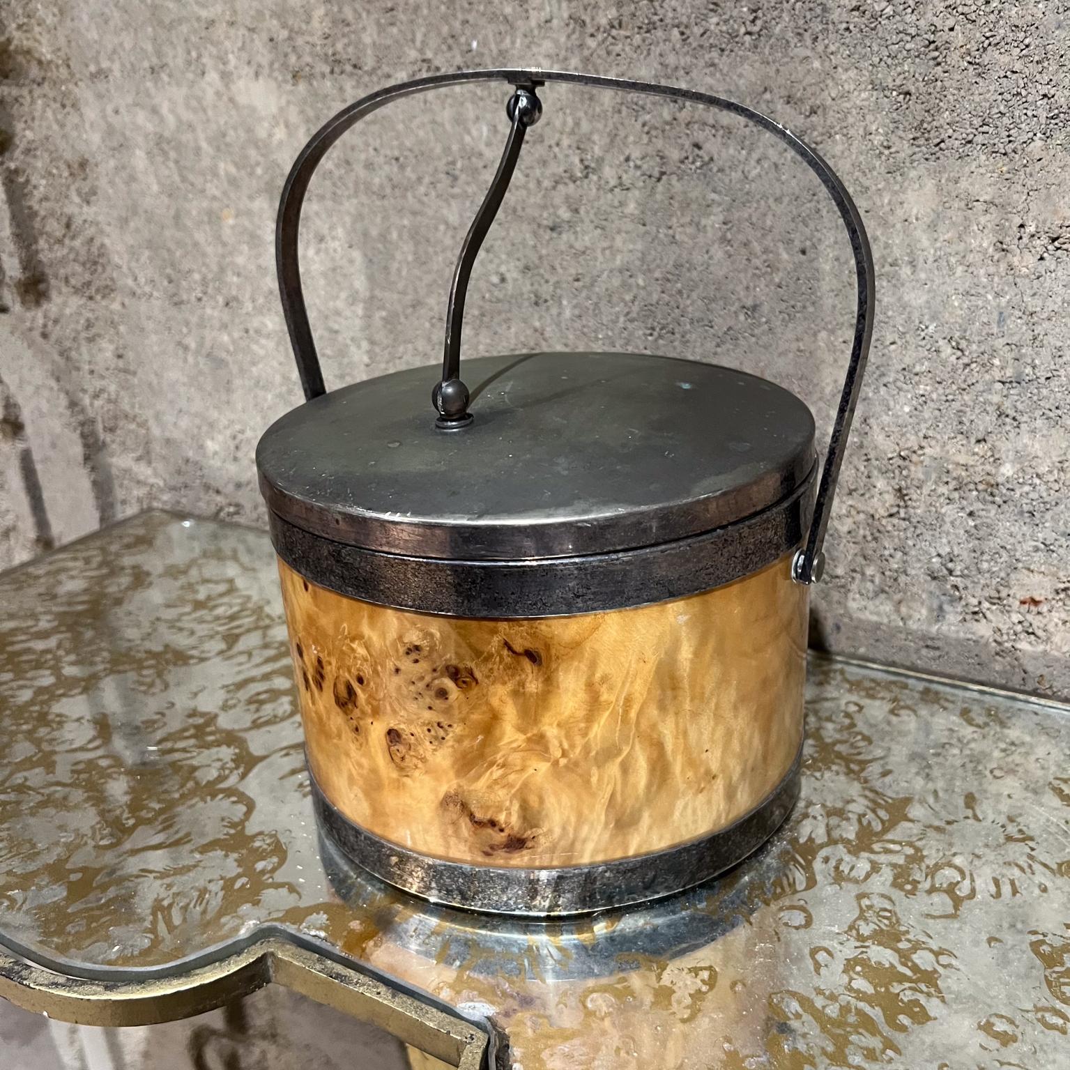 1960s Italian Burlwood Silver Chrome Ice Bucket Italy In Good Condition For Sale In Chula Vista, CA