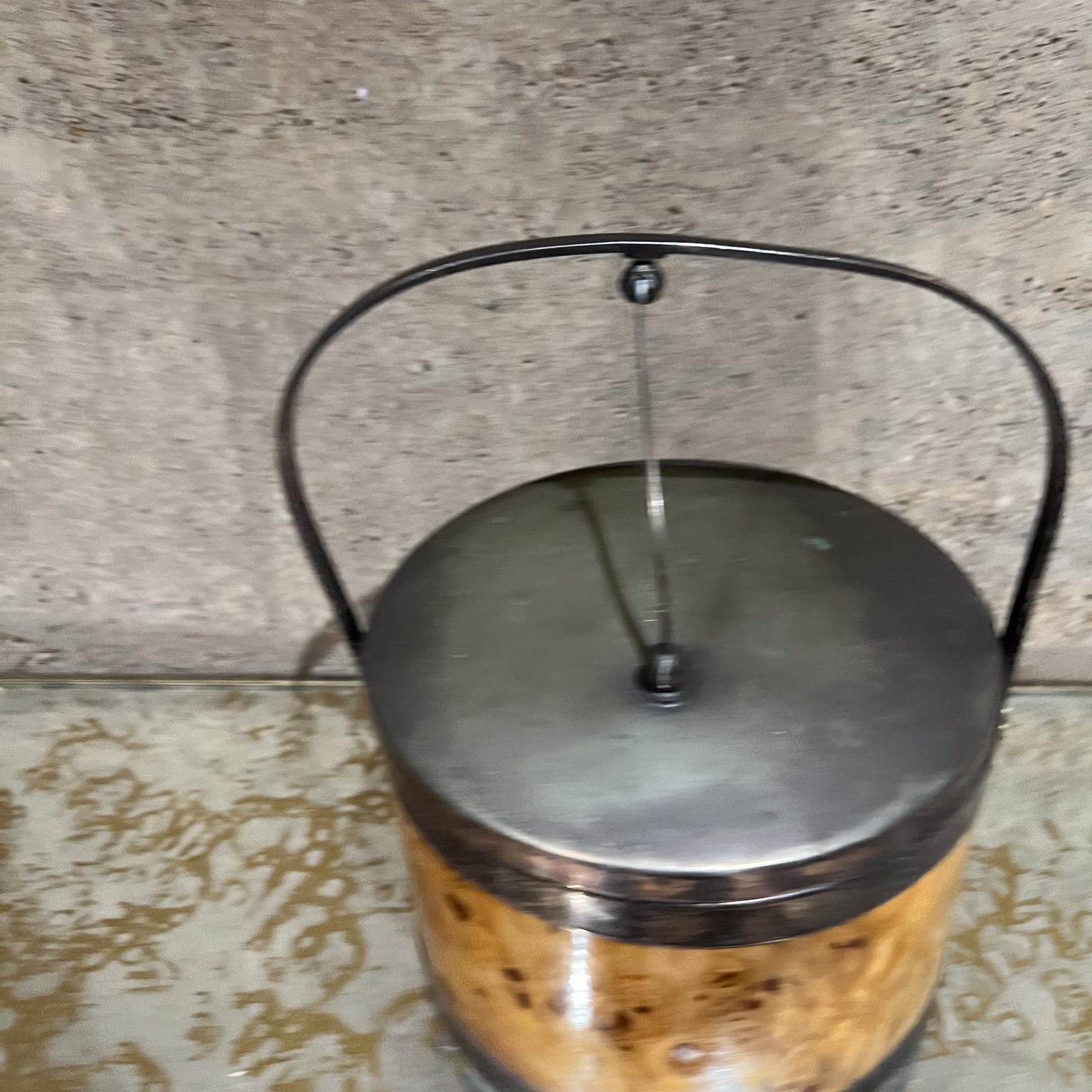 Mid-20th Century 1960s Italian Burlwood Silver Chrome Ice Bucket Italy For Sale