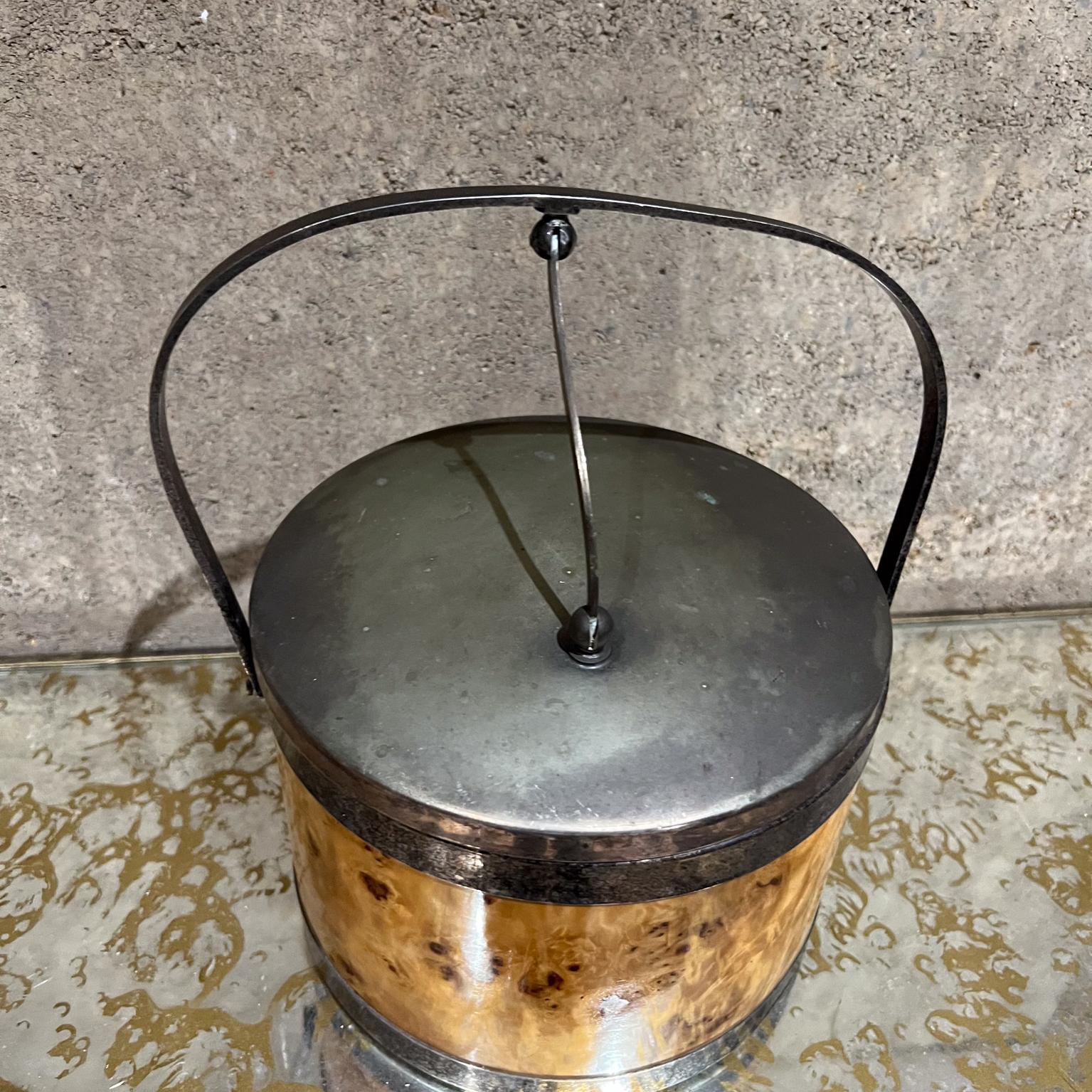 Metal 1960s Italian Burlwood Silver Chrome Ice Bucket Italy For Sale