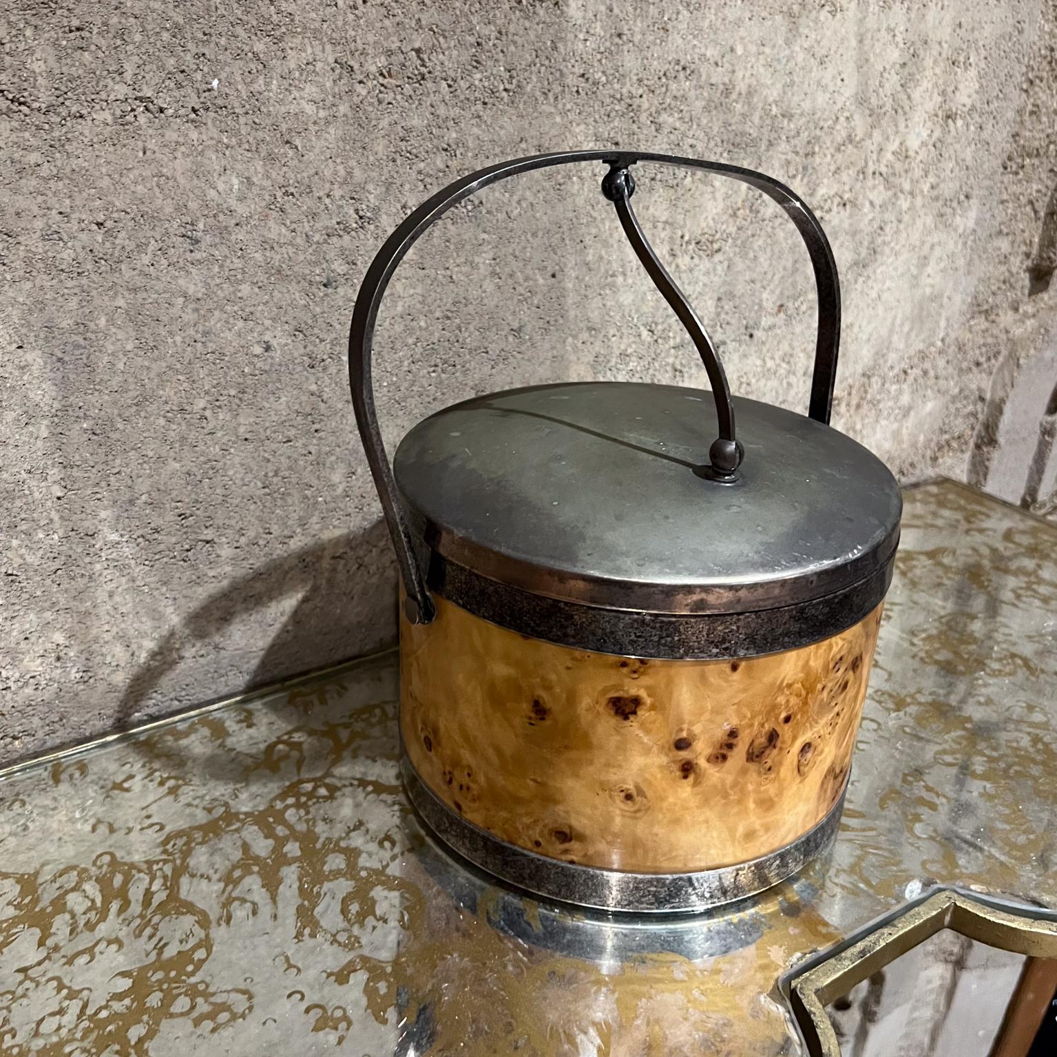1960s Italian Burlwood Silver Chrome Ice Bucket Italy For Sale 3