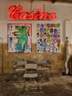 1960s Italian Cantilever Metal Framed & Fabric Cushioned Chairs