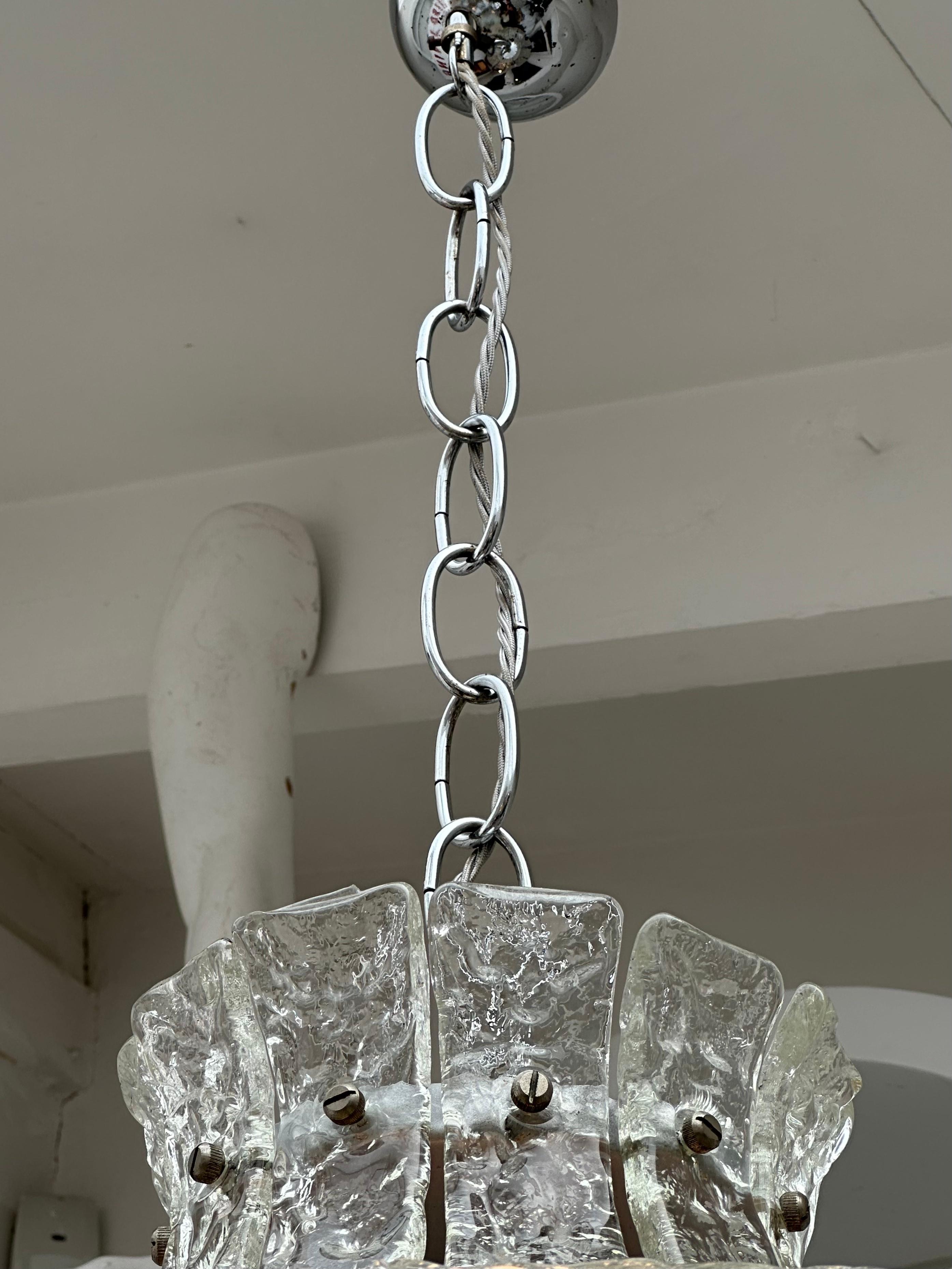 1960s Italian Carlo Nason for Mazzega Murano Clear Glass Petal Chandelier For Sale 12