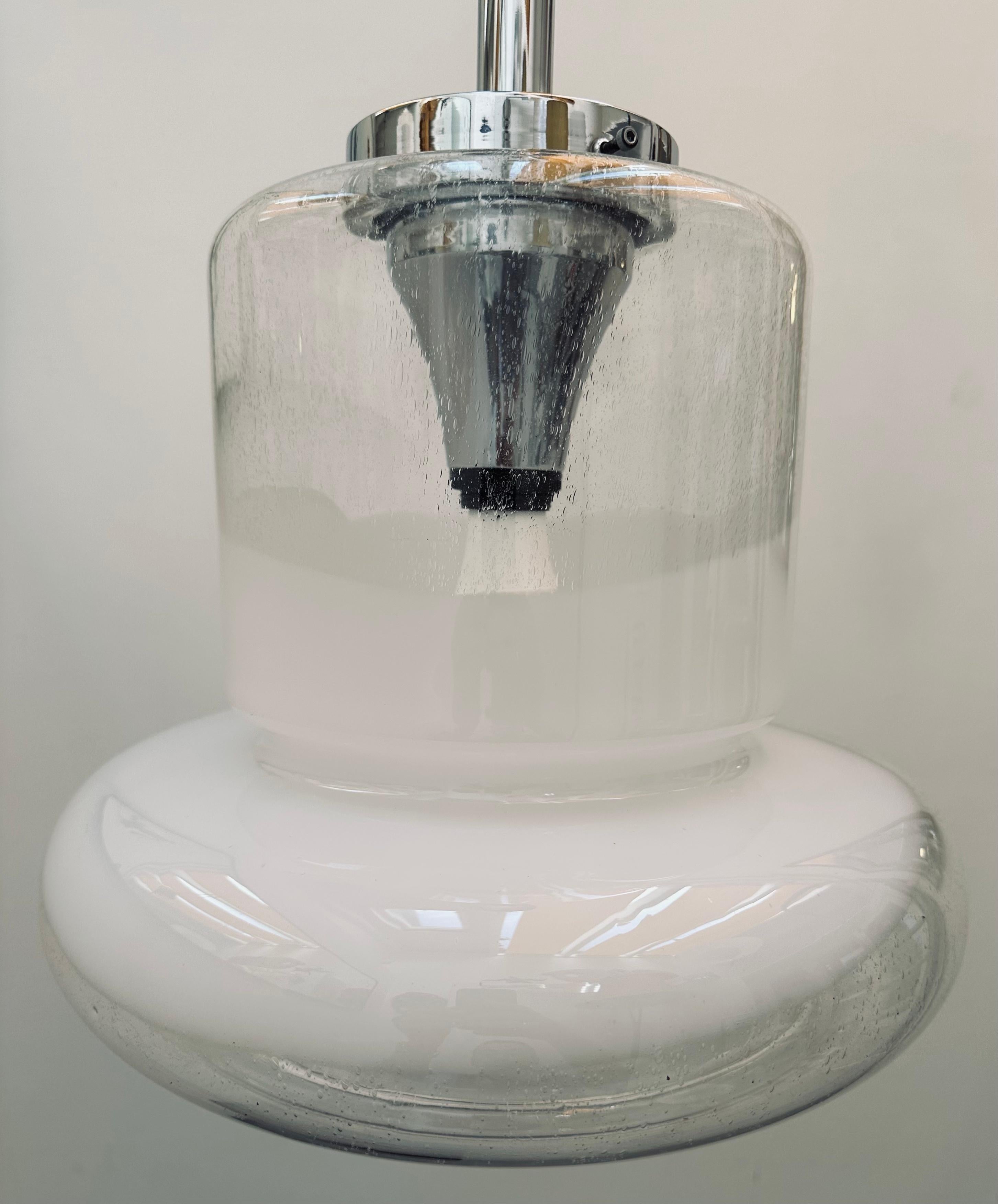 1960s Italian Carlo Nason for Mazzega Murano Glass & Chrome Pendant Light For Sale 11