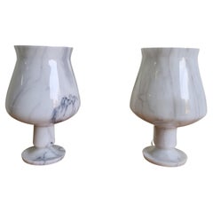 1960s Italian Carrara Marble Chalice Table Lamps