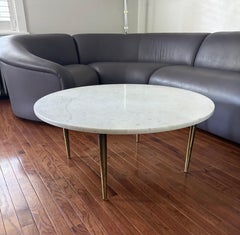 1960s Italian Carrara Marble Coffee Table with Burnished Brass Tapered Legs