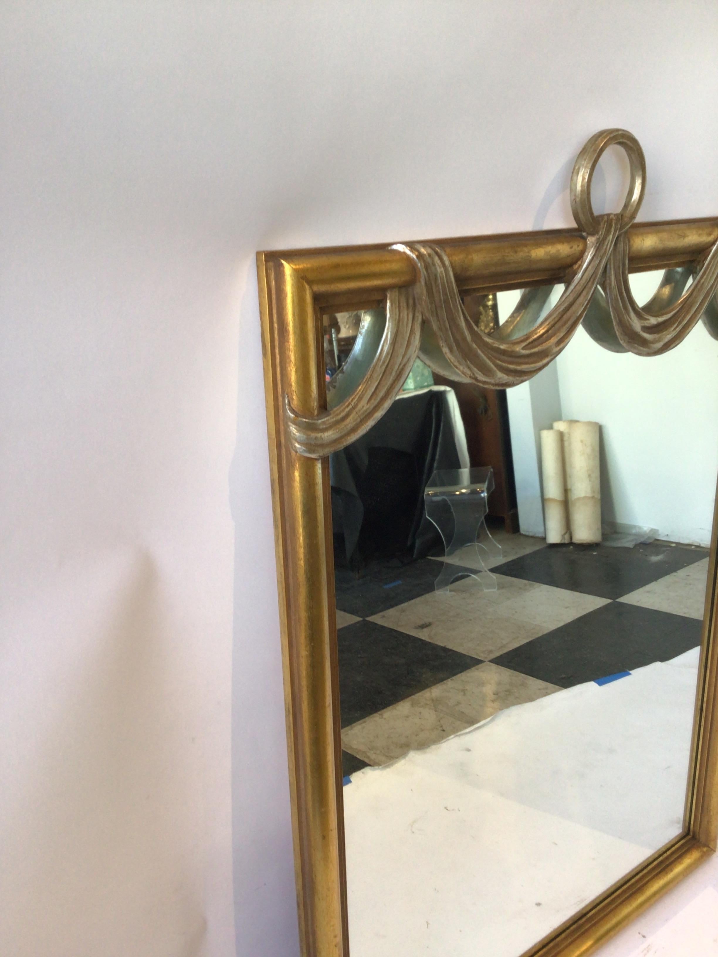 1960s Italian Carved Gilt Wood Draped Fabric Mirror For Sale 5