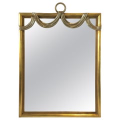 1960s Italian Carved Gilt Wood Draped Fabric Mirror