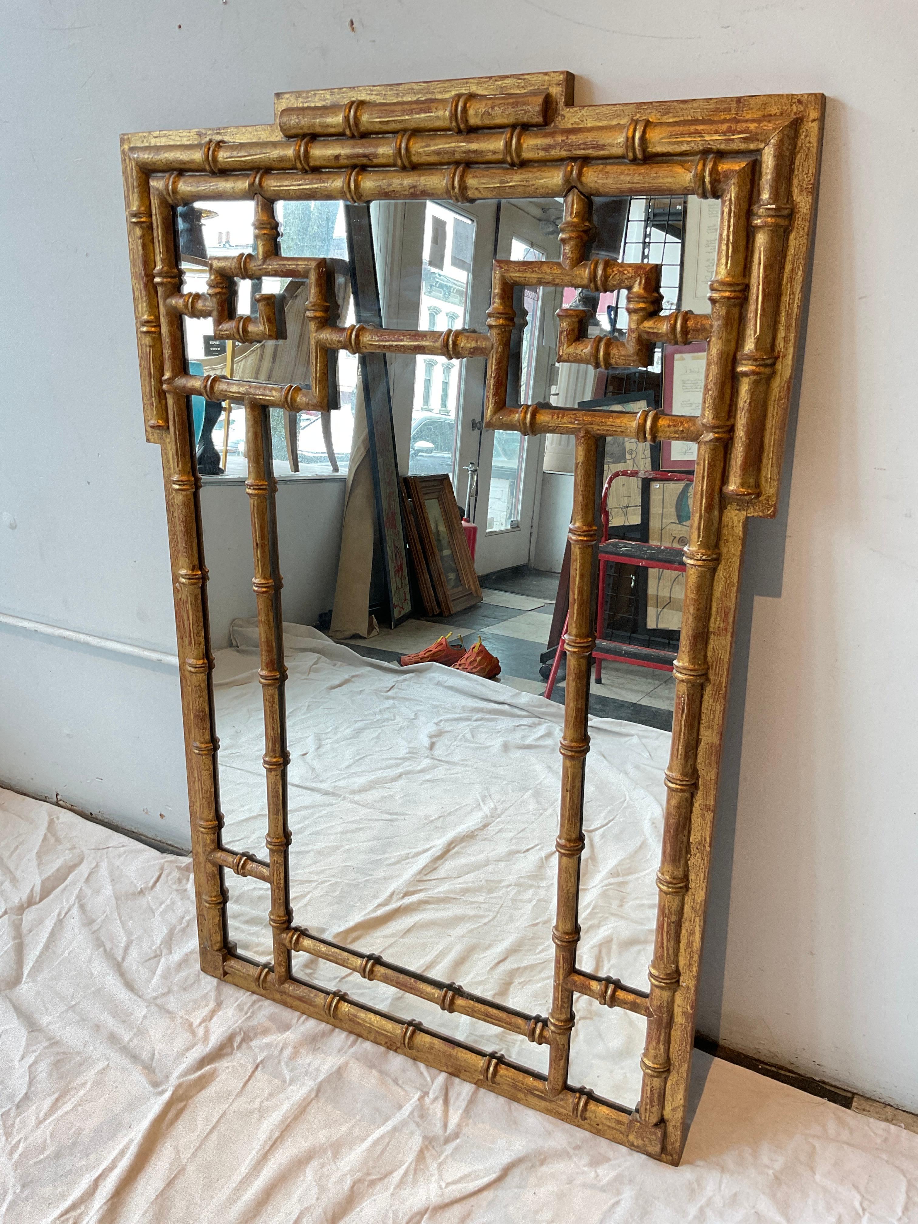 Mid-20th Century 1960s Italian Carved Gilt Wood Greek Key Mirror For Sale