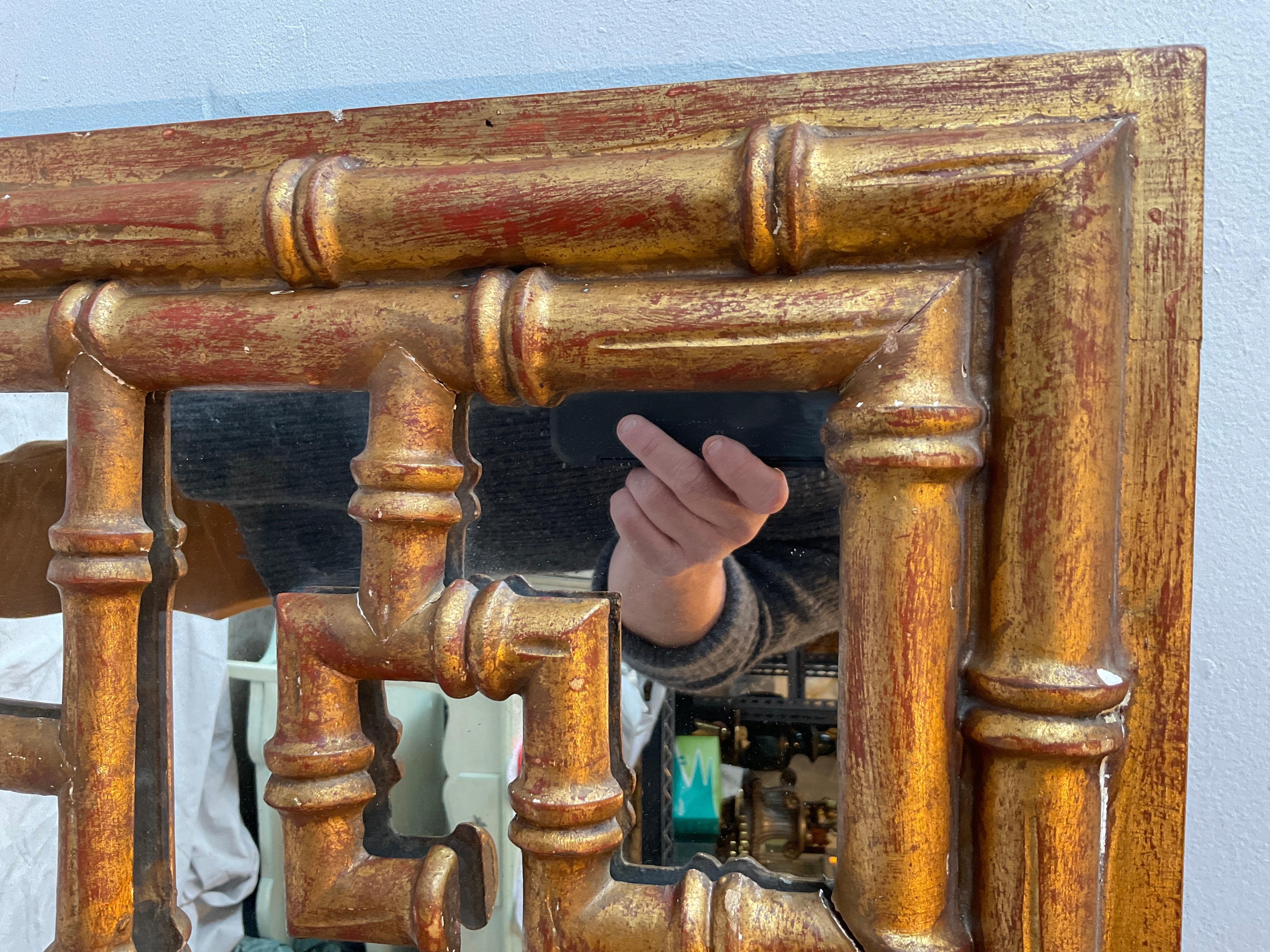 1960er Jahre Italienisch geschnitzt Vergoldetes Holz Griechischer Schlüssel-Spiegel im Angebot 5