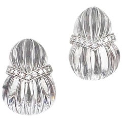 1960s Italian Carved Rock Crystal Diamond 18 Karat White Gold Earrings