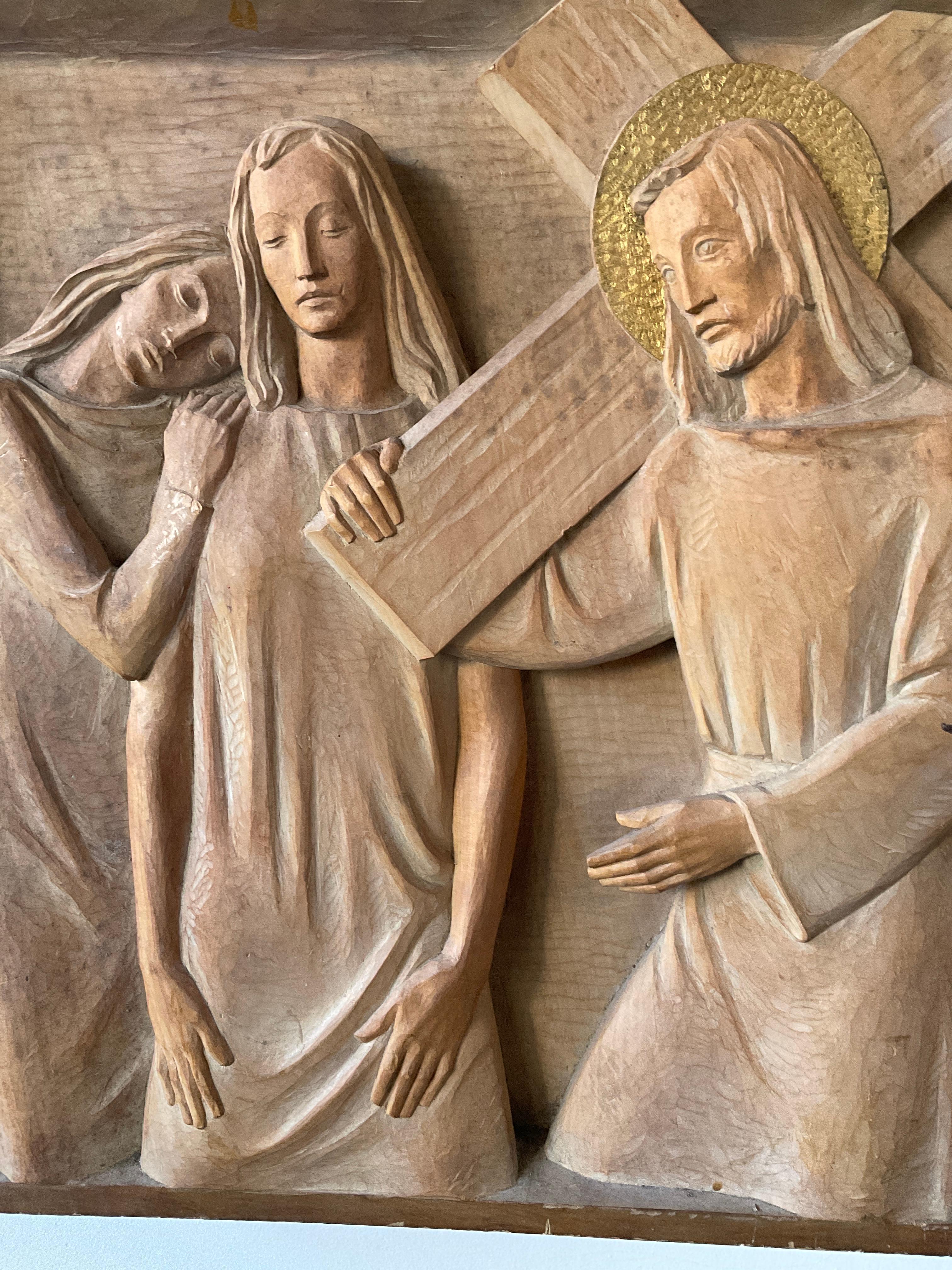 1960s Carved wood Italian plaque of Jesus.