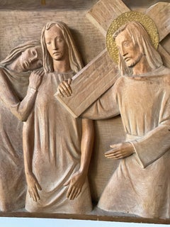 1960s Italian Carved Wood Plaque of Jesus