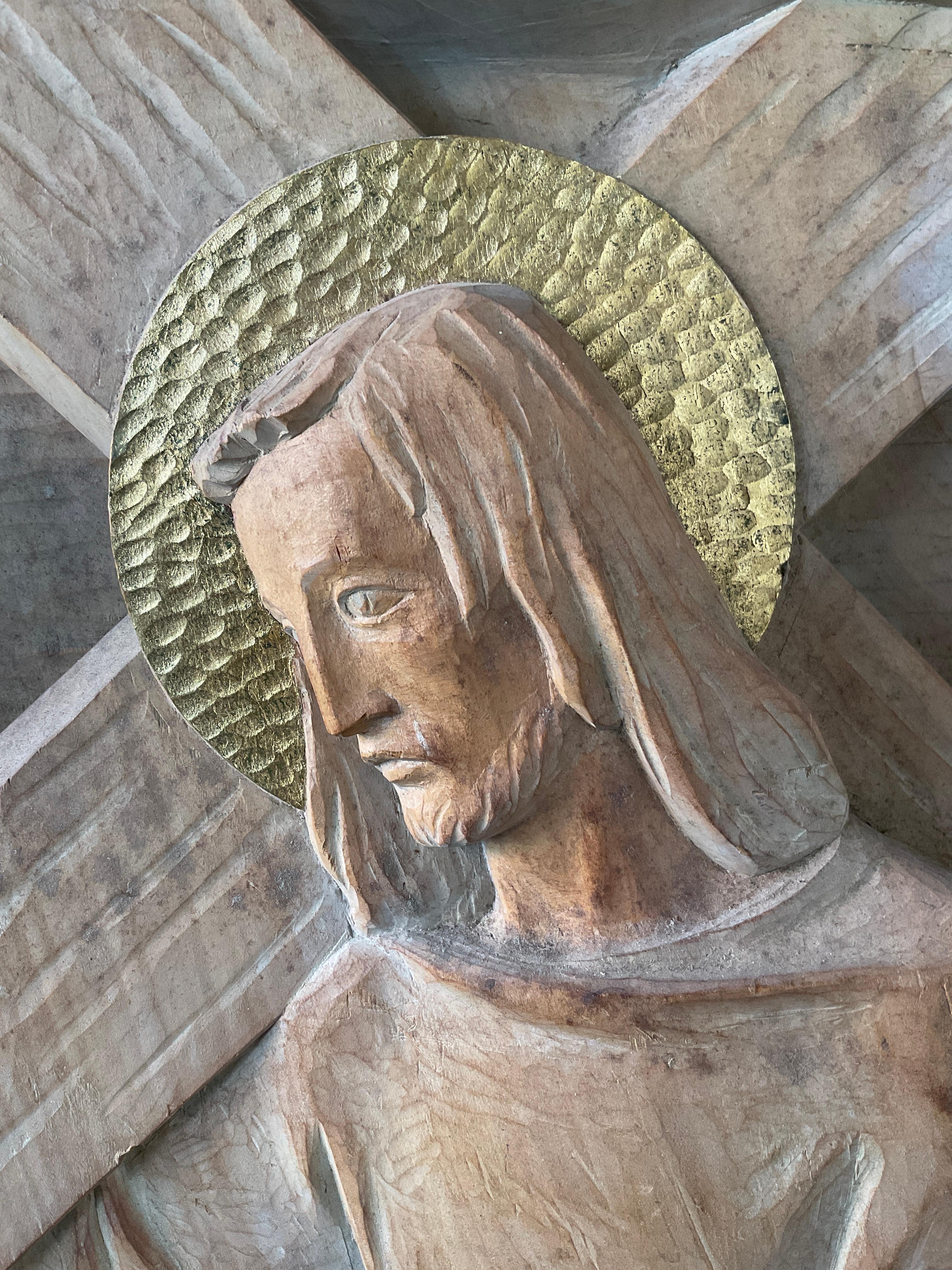 1960s Italian Carved Wood Plaque of Jesus For Sale 1