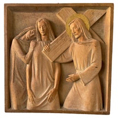 1960s Italian Carved Wood Plaque of Jesus