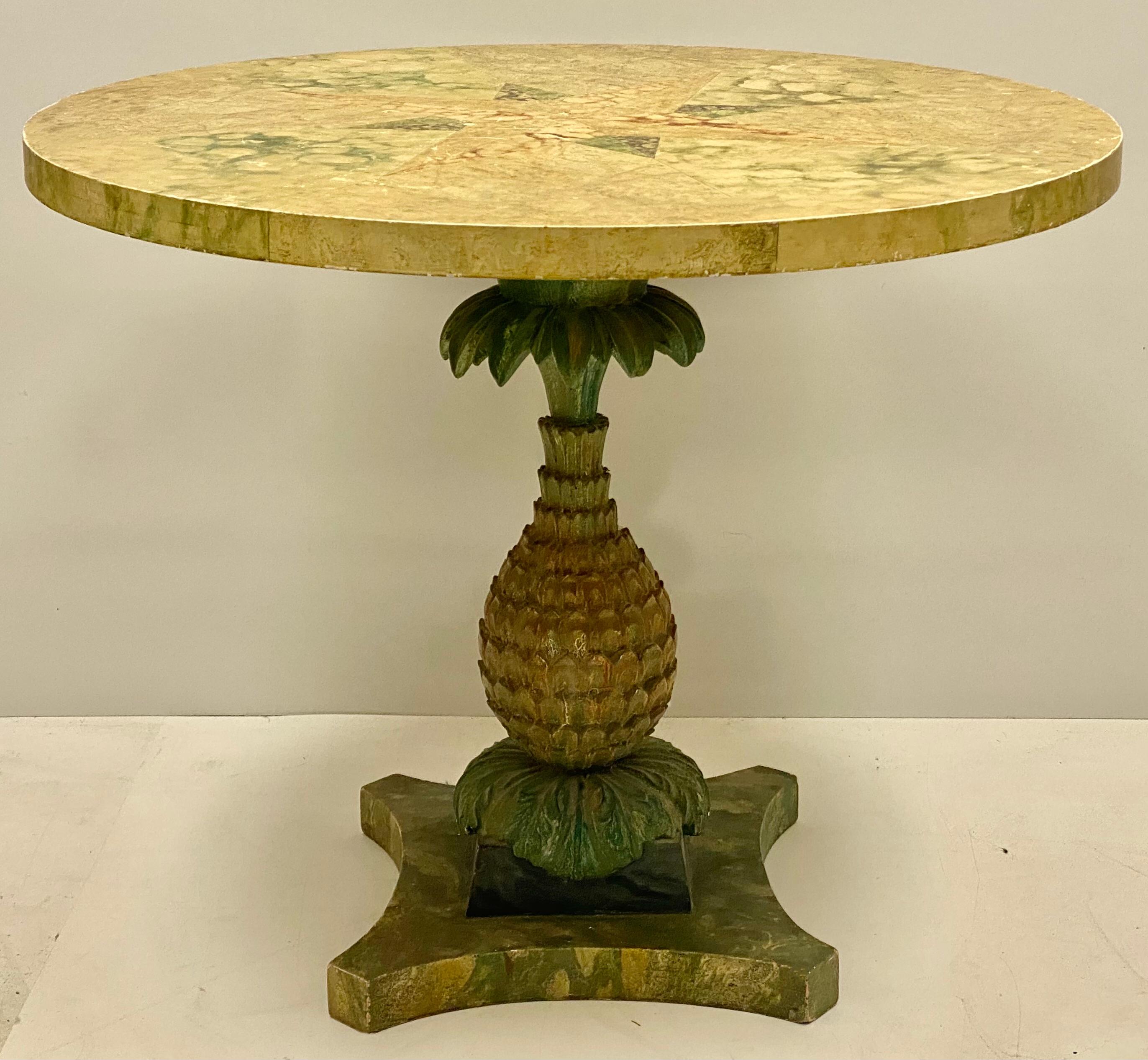 Hollywood Regency 1960s Italian Cast Plaster Pineapple and Faux Marble Center Table