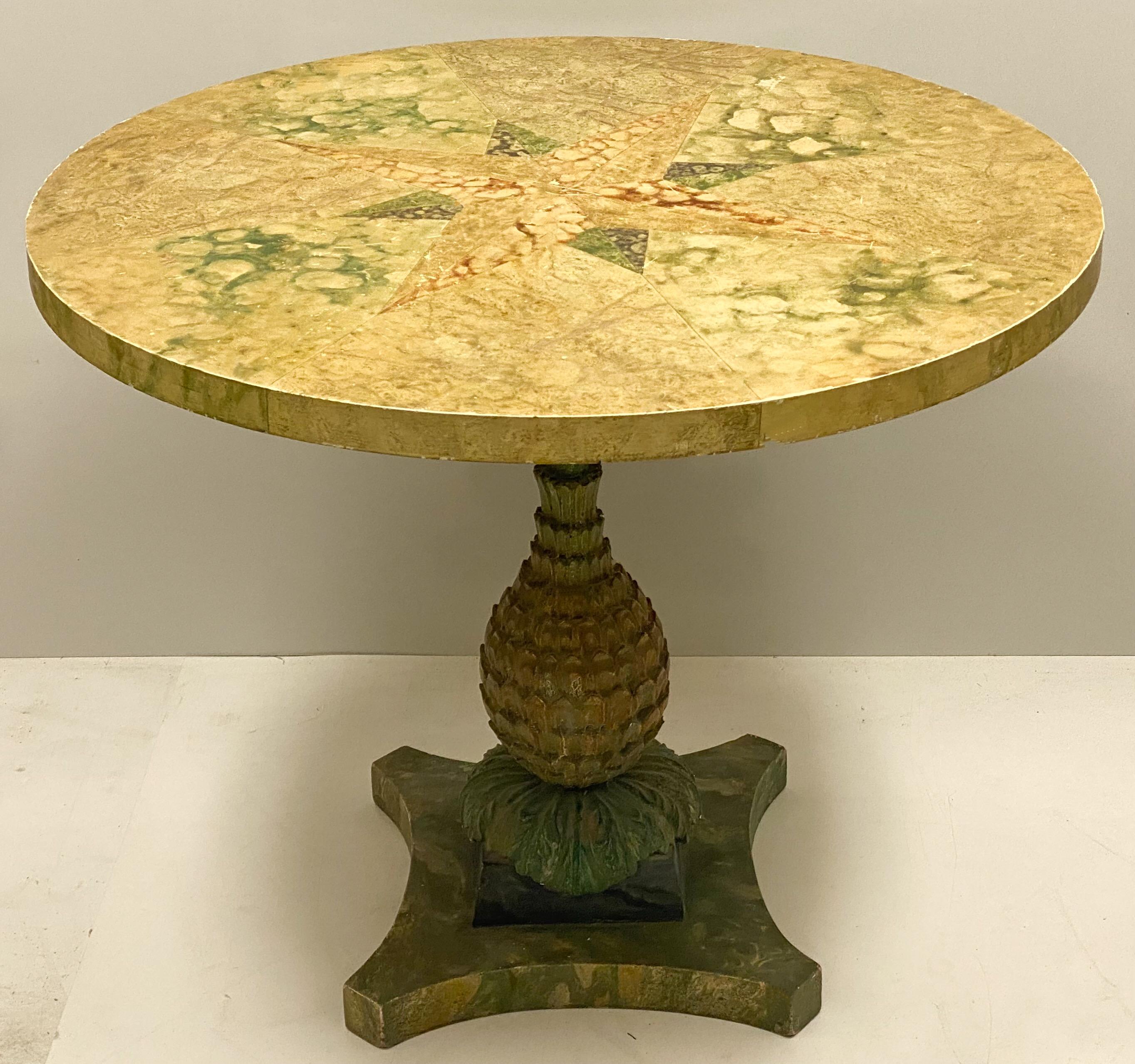 1960s Italian Cast Plaster Pineapple and Faux Marble Center Table In Good Condition In Kennesaw, GA