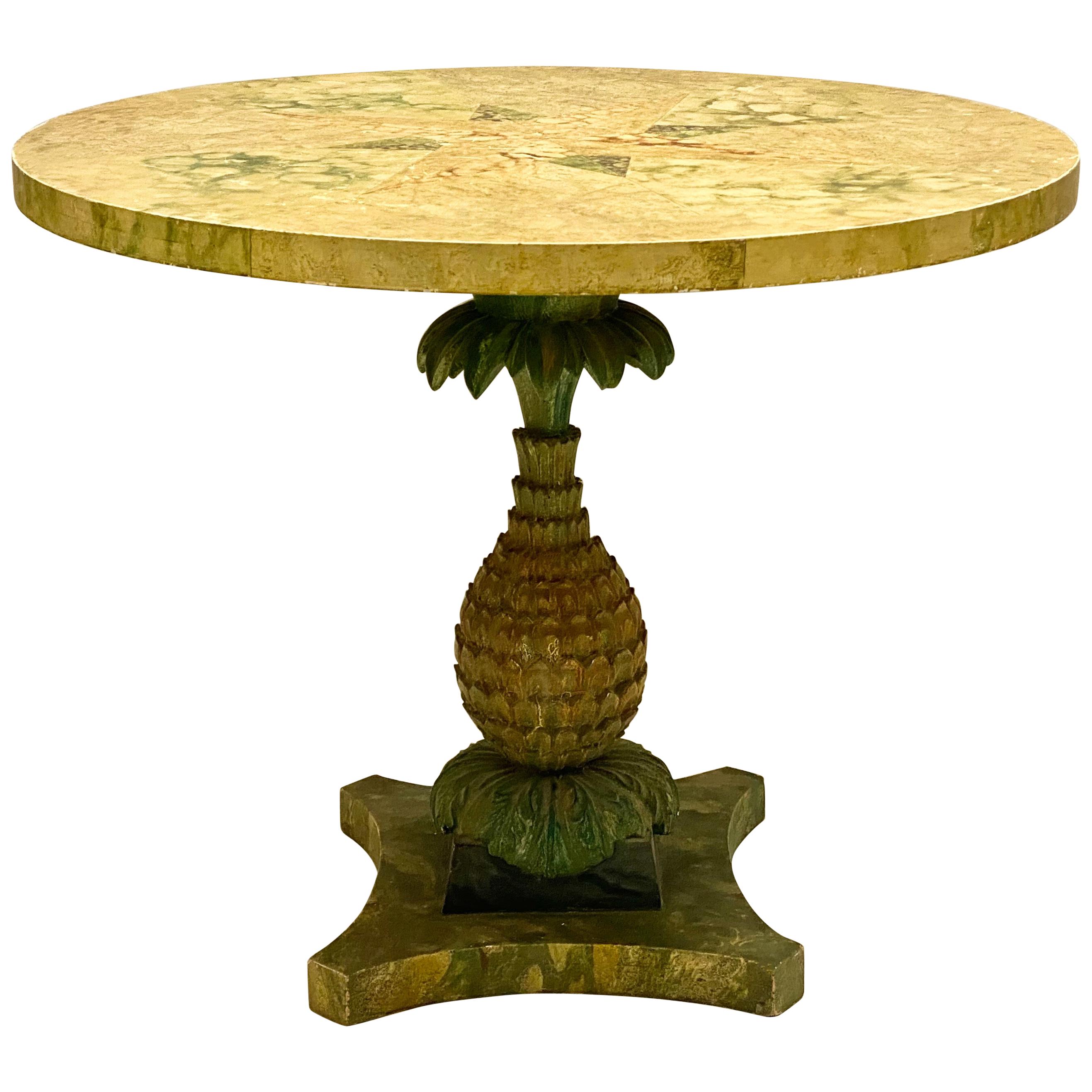 1960s Italian Cast Plaster Pineapple and Faux Marble Center Table