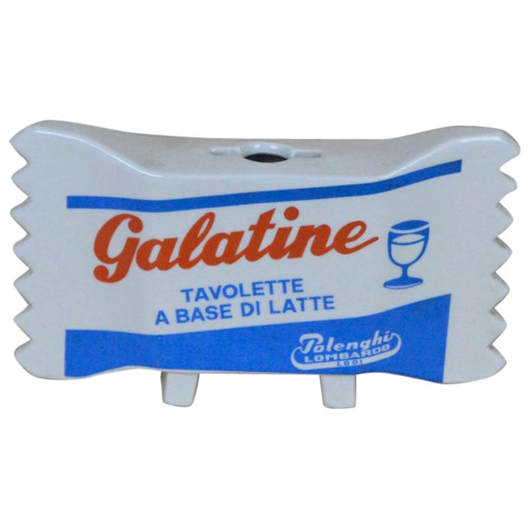 1960s Italian Ceramic Advertising Galatine Milk Candy by Polenghi Lombardo Lodi For Sale