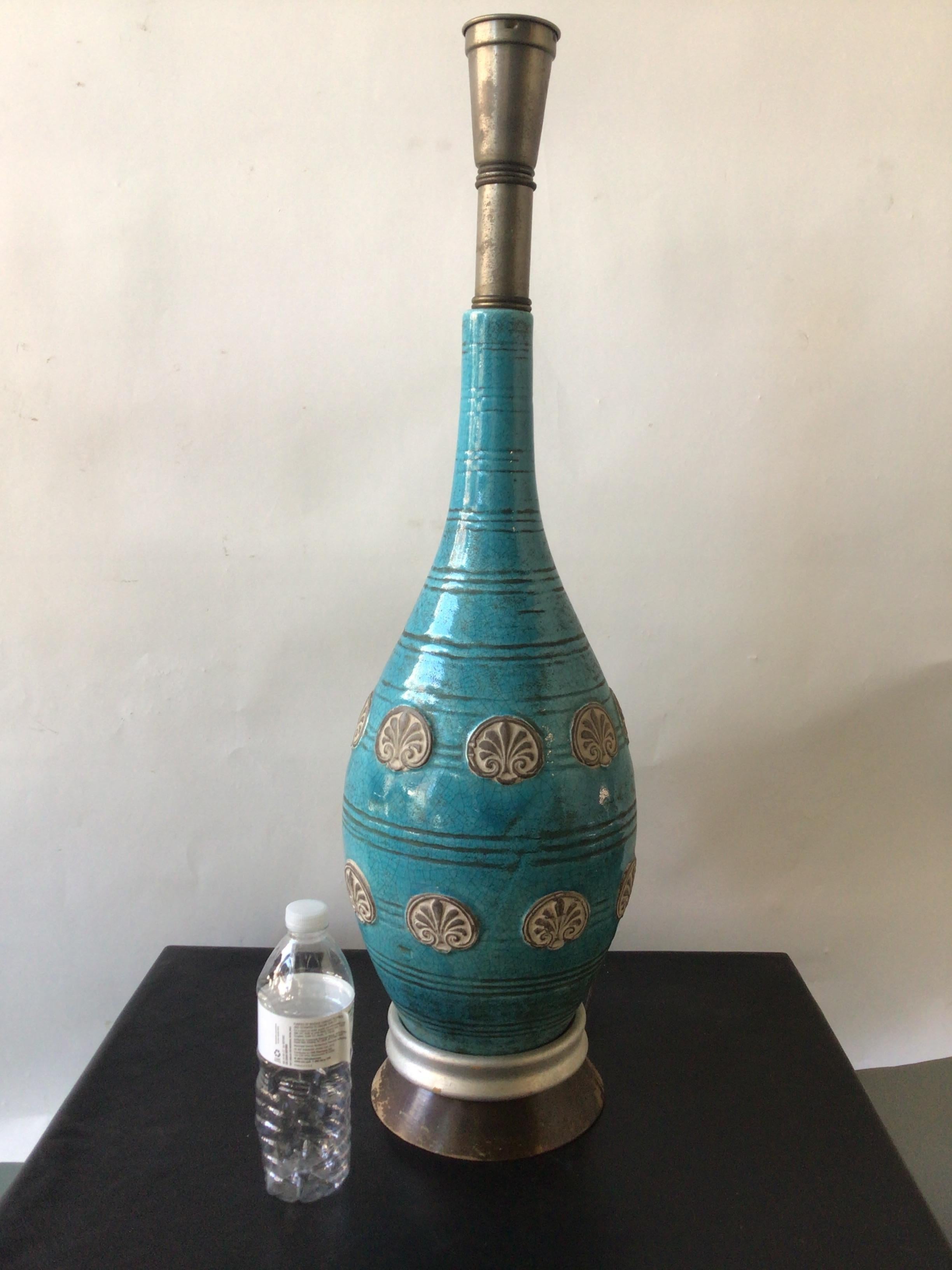1960s Italian Ceramic Aqua Lamp In Good Condition For Sale In Tarrytown, NY