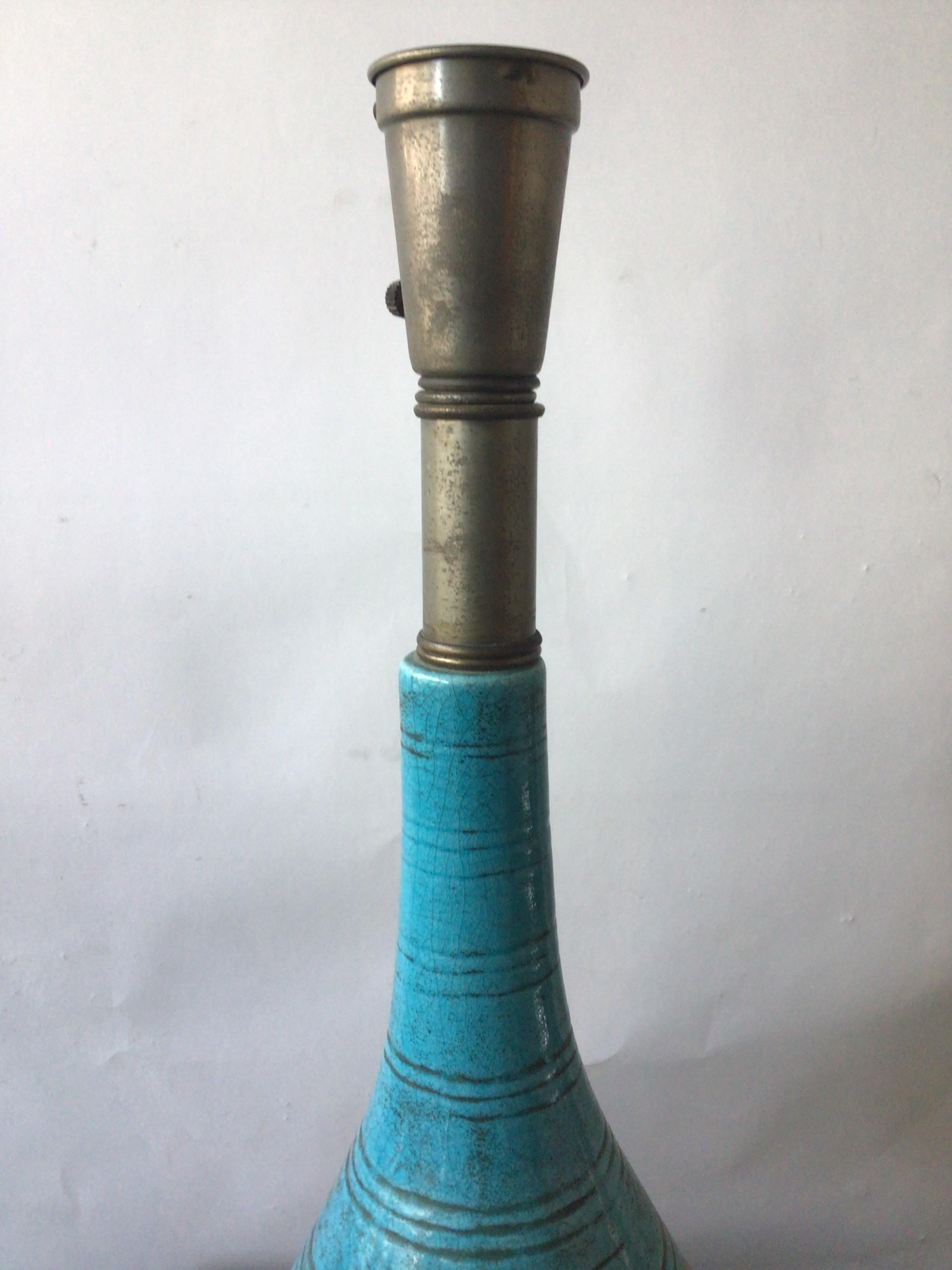 1960s Italian Ceramic Aqua Lamp For Sale 1