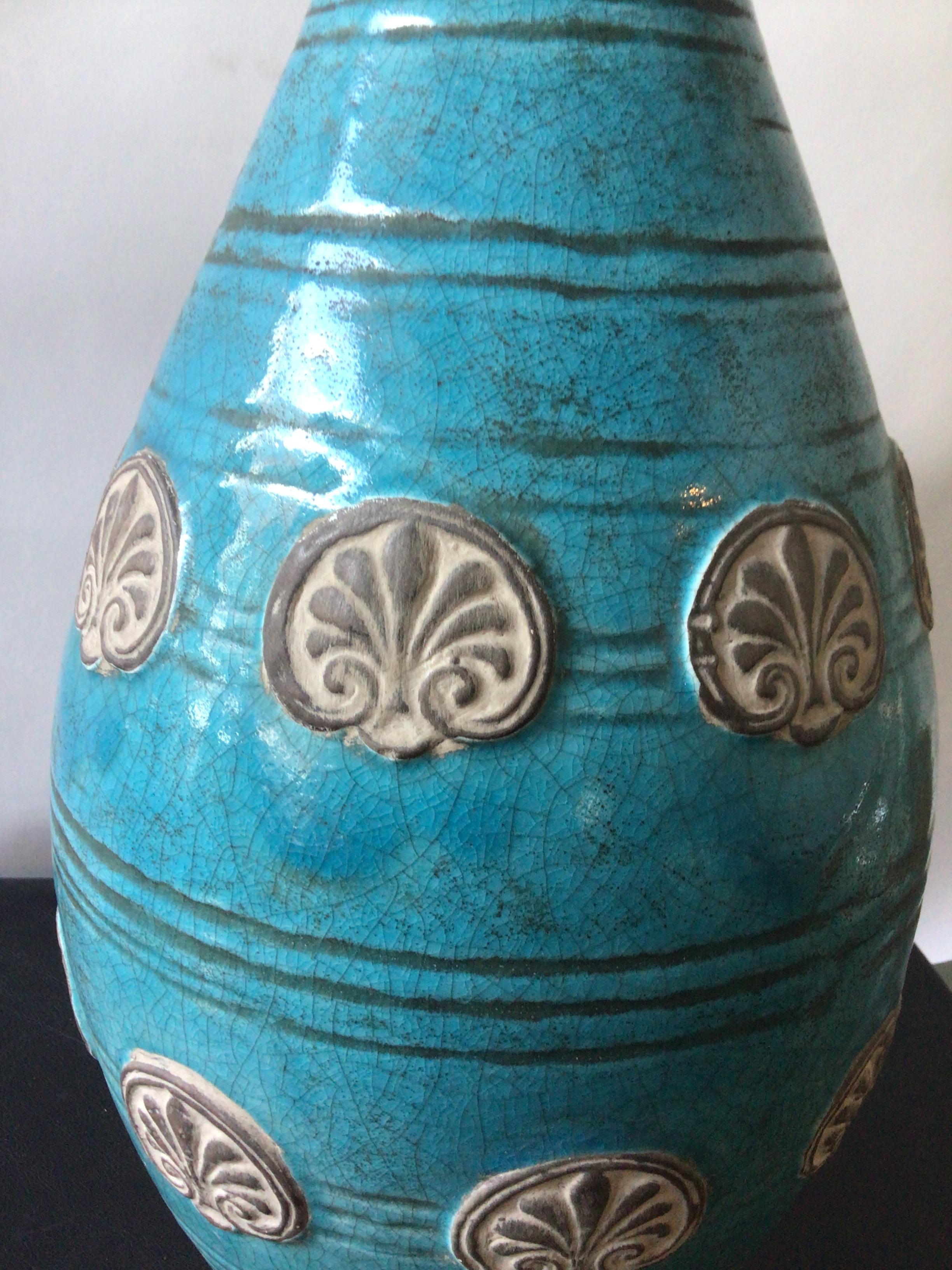 1960s Italian Ceramic Aqua Lamp For Sale 2