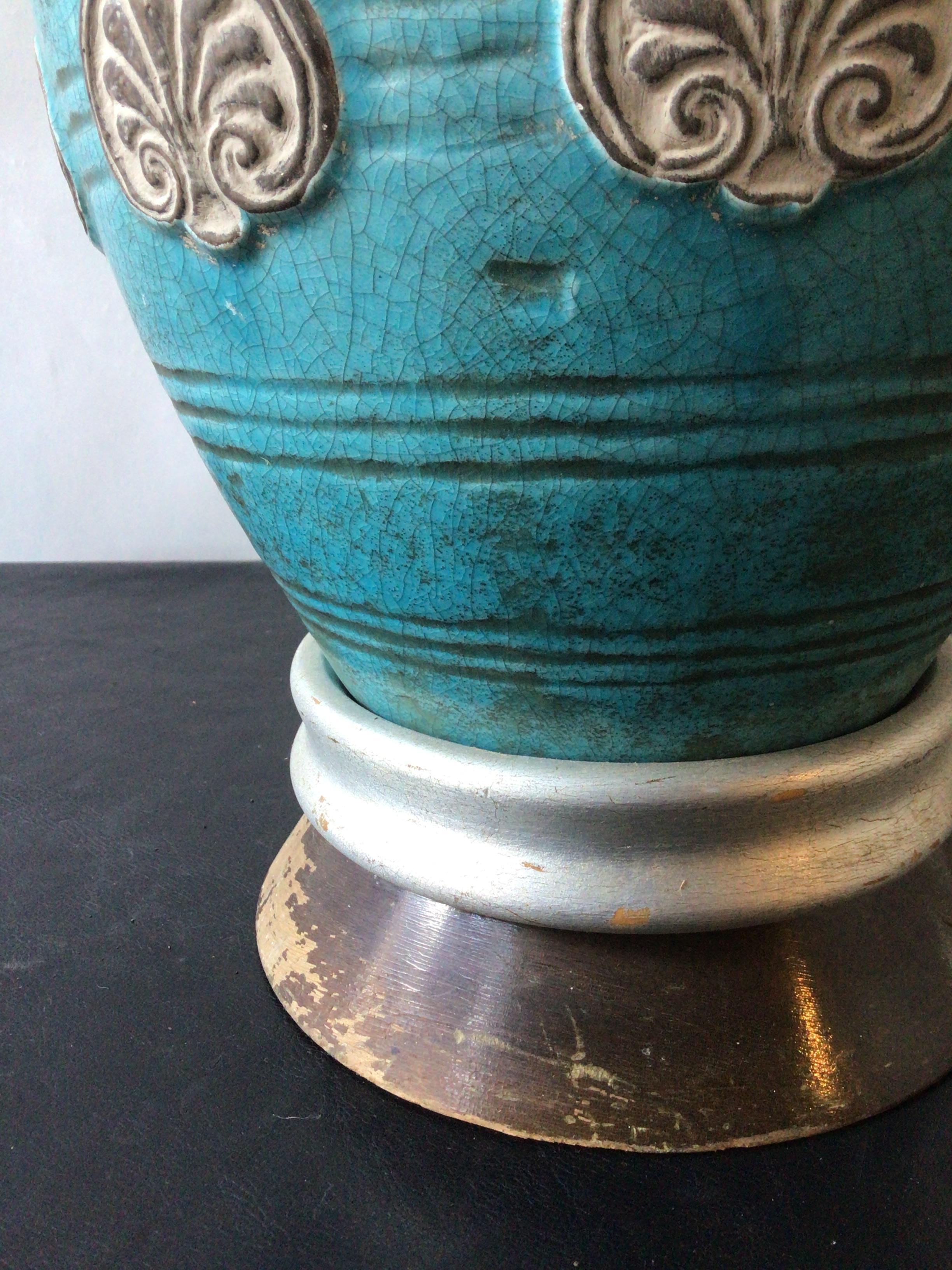 1960s Italian Ceramic Aqua Lamp For Sale 3