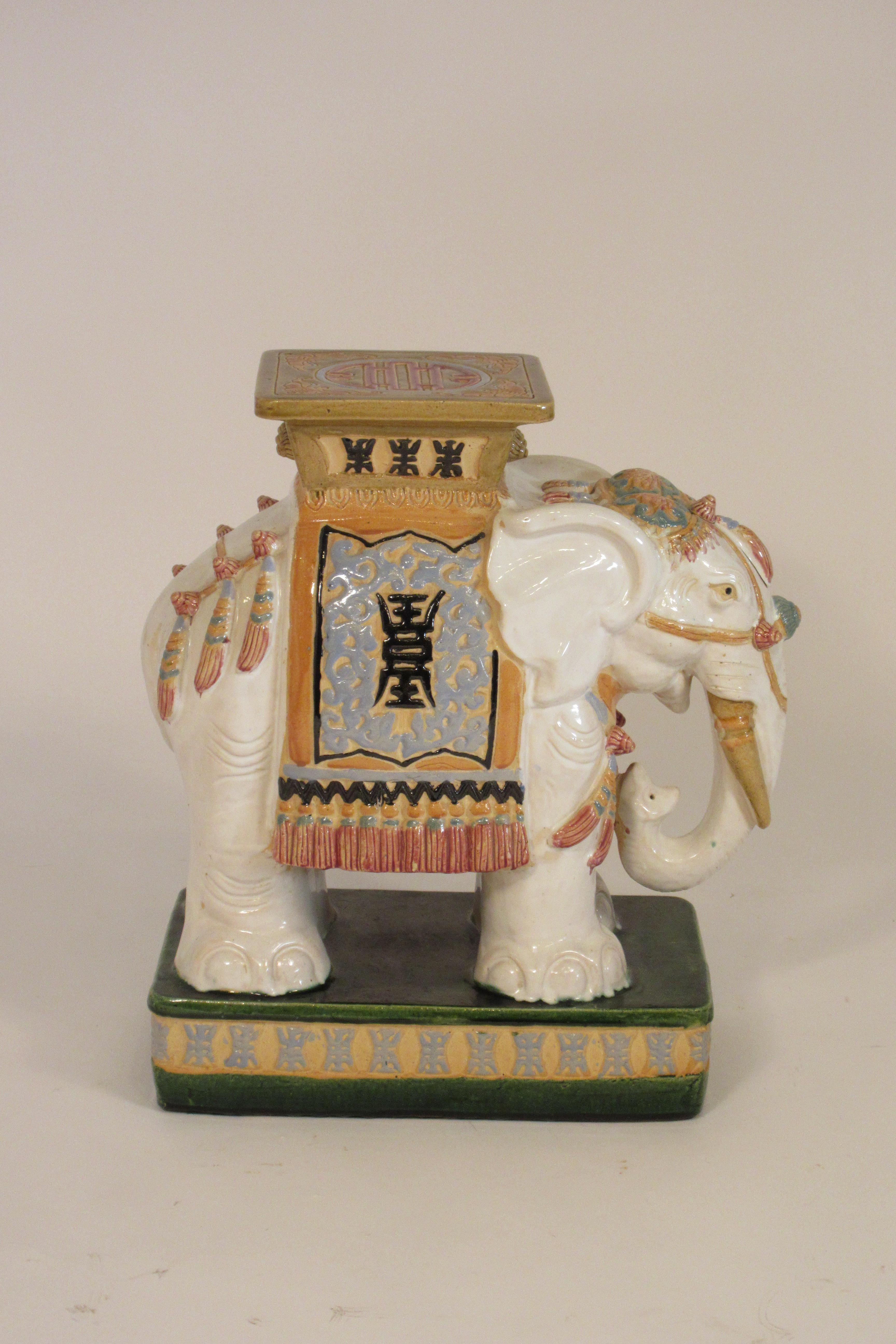 1960s Italian ceramic elephant garden stool. Hand painted.