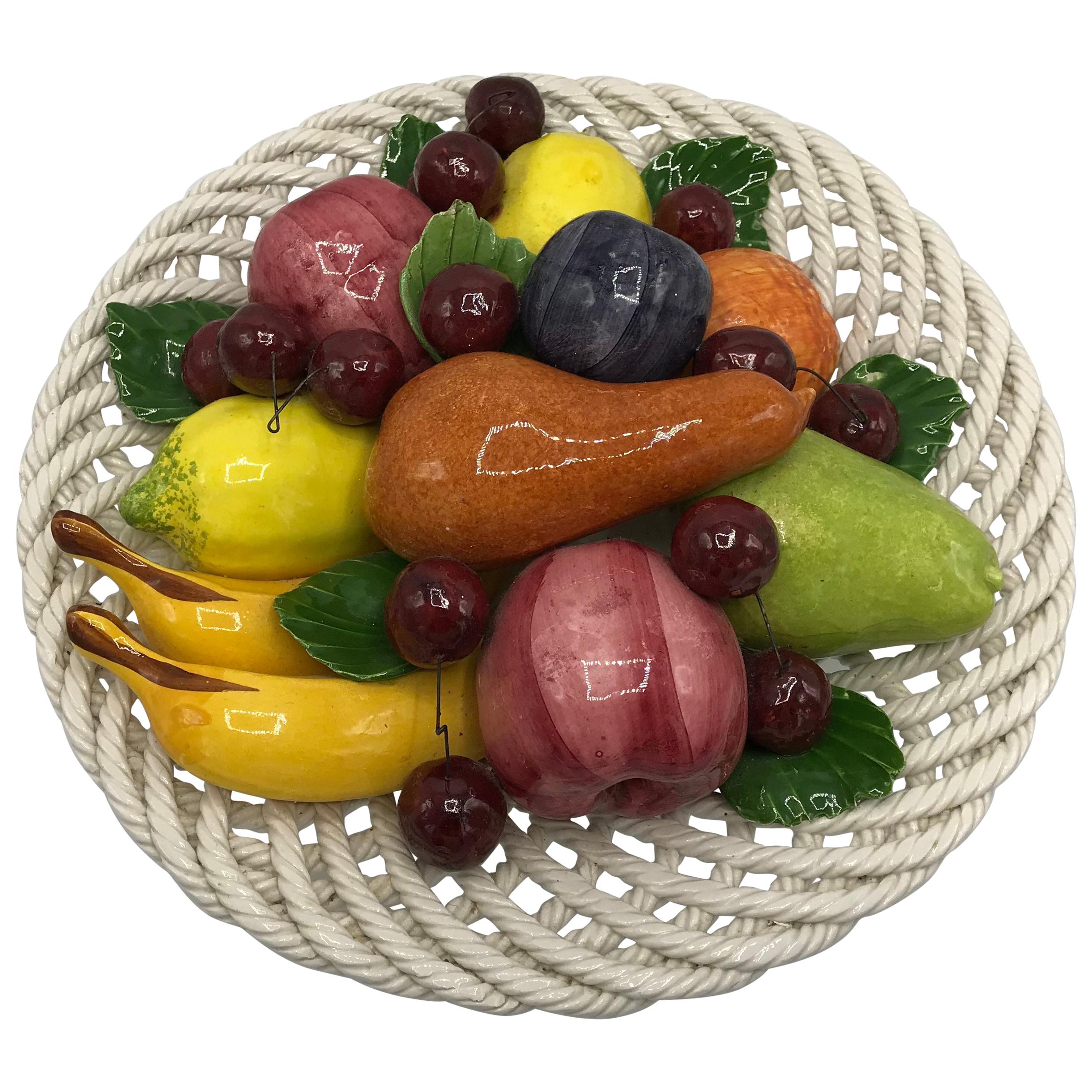 1960s Italian Ceramic Fruit Basket Sculpture For Sale