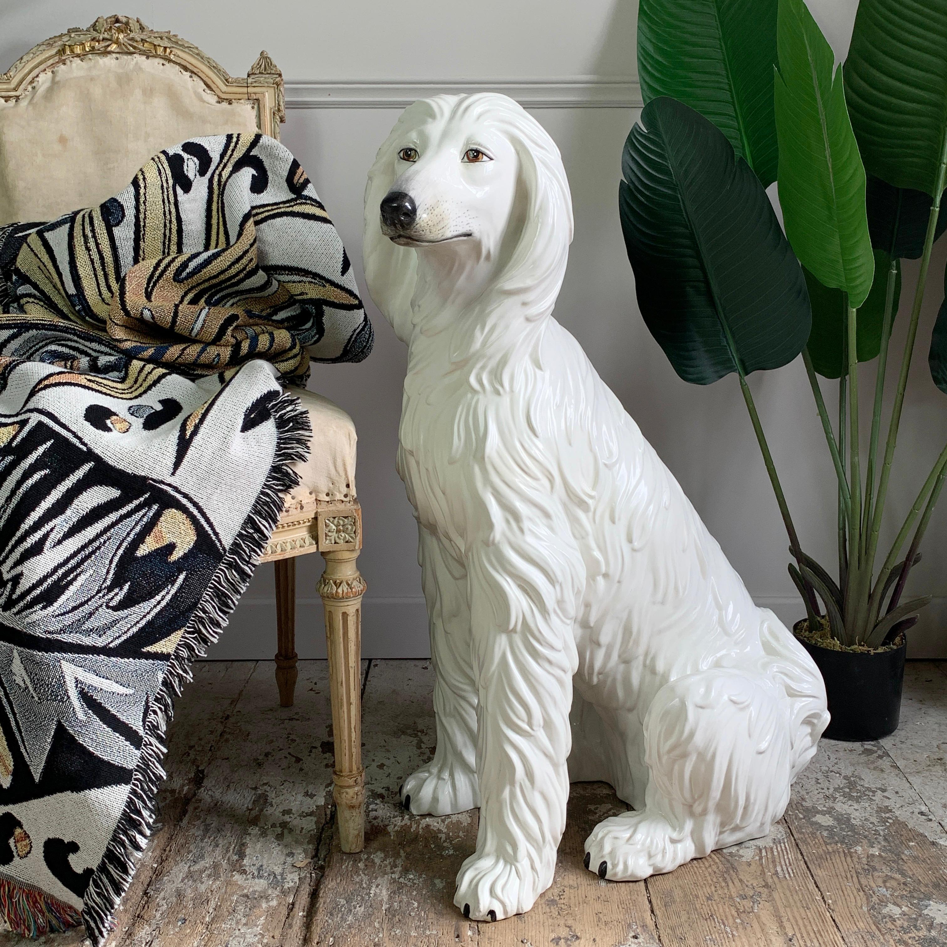 An absolutely stunningly detailed hand made large ceramic Afghan Hound statue. Dating to the 1960's, Italian and fully stamped to the base. This is a true original piece of Italian made ceramic, in excellent condition, just a couple of tiny grazes