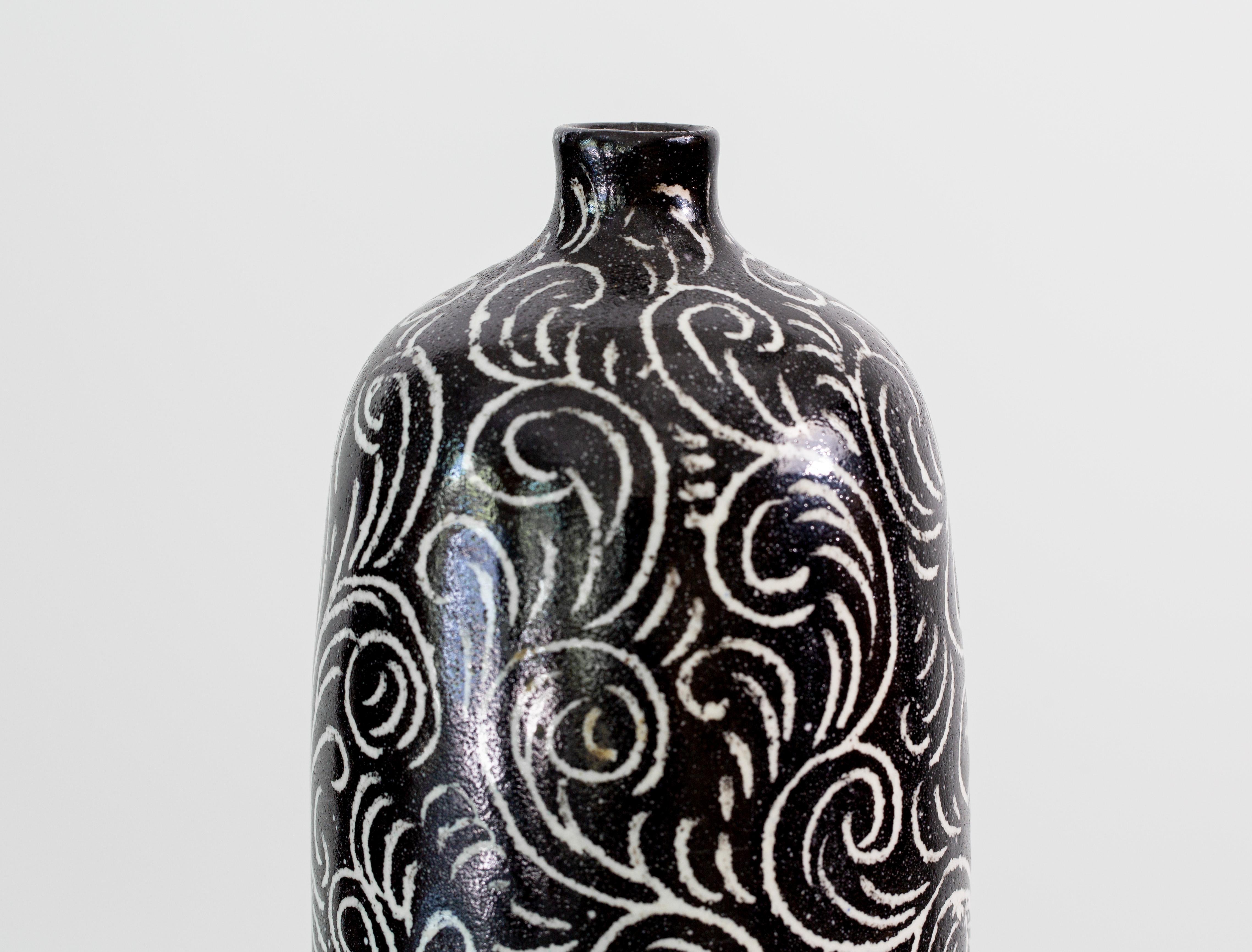 1960s Italian Ceramic Pottery Black White Sgraffito Attributed to Aldo Londi 2