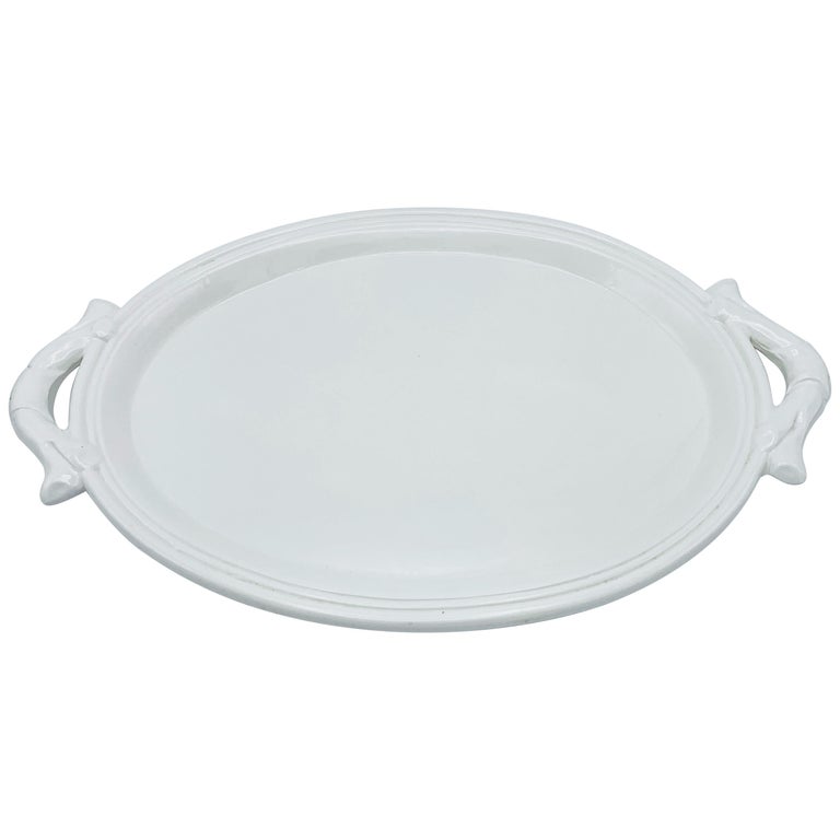 1960s Italian Ceramic Serving Tray with Faux Bois Handles at 1stDibs