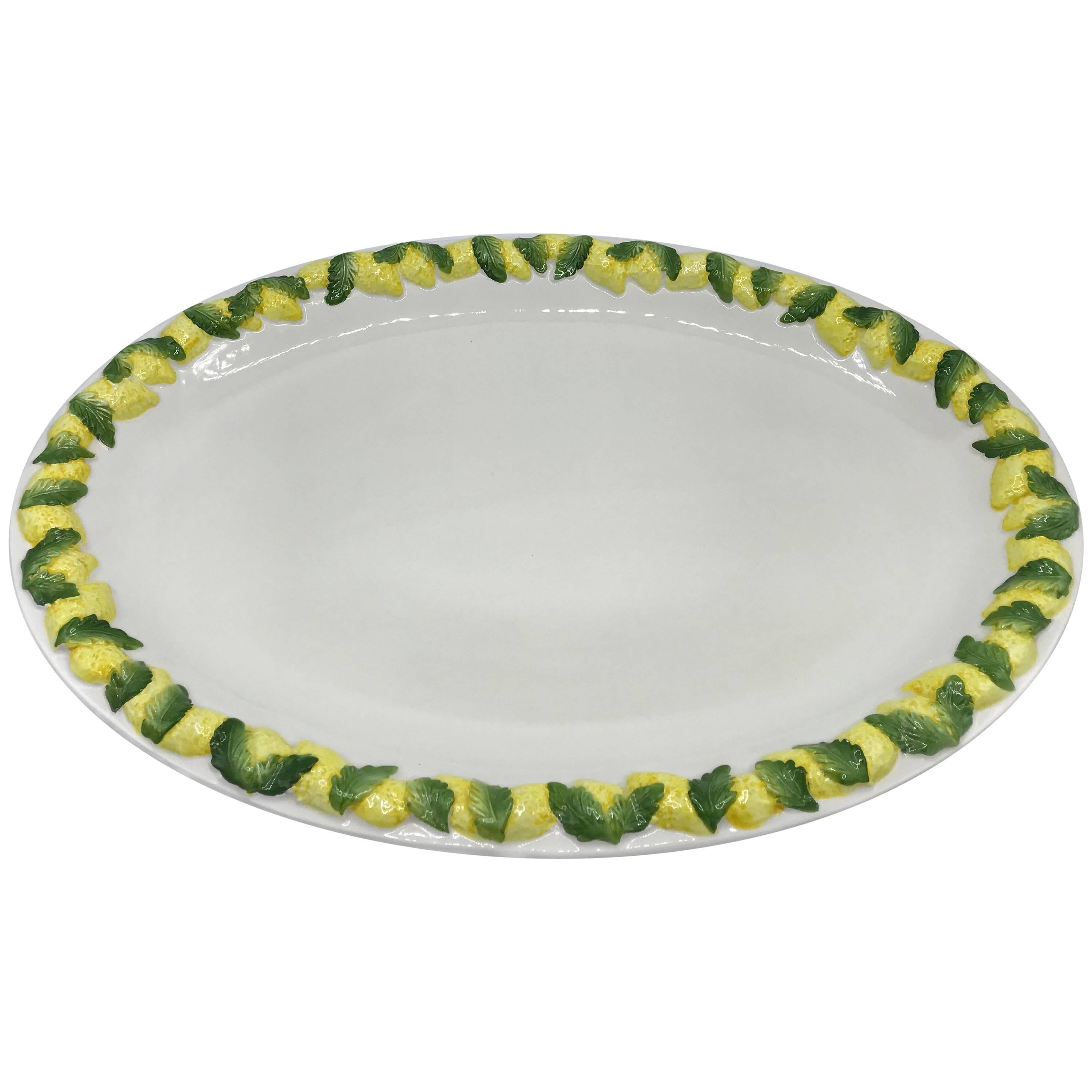 1960s Italian Ceramic Serving Tray with Sculptural Lemon Motif Border For Sale