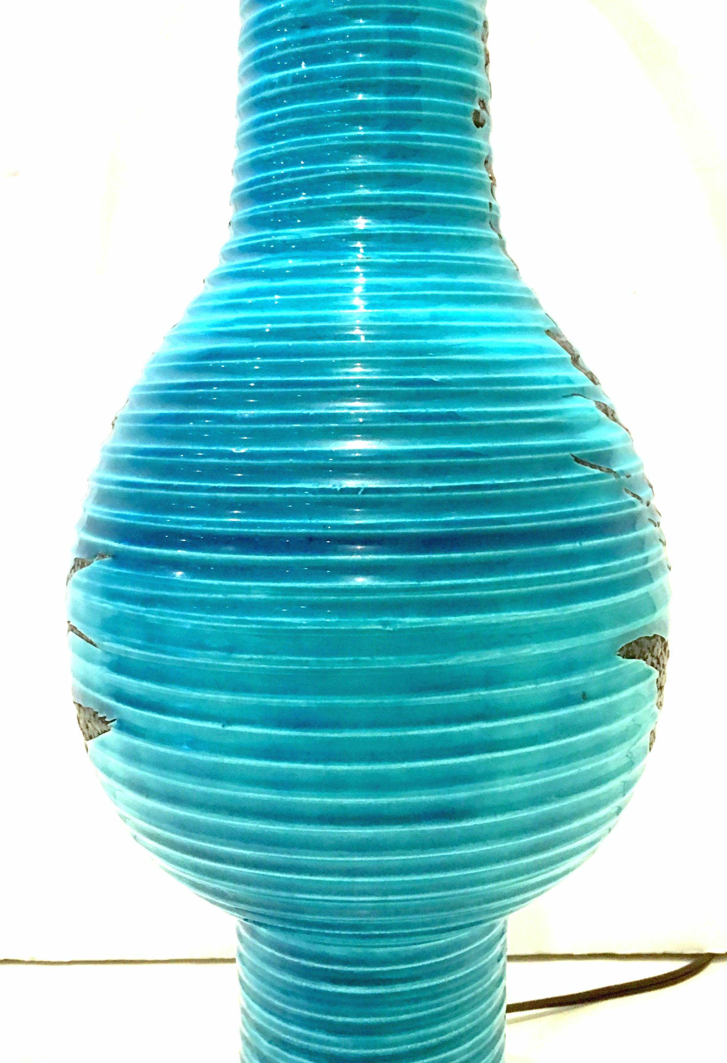 1960'S Italian Cerulean & Black Ceramic Glaze Pottery Lamp By, Bitossi For Sale 3