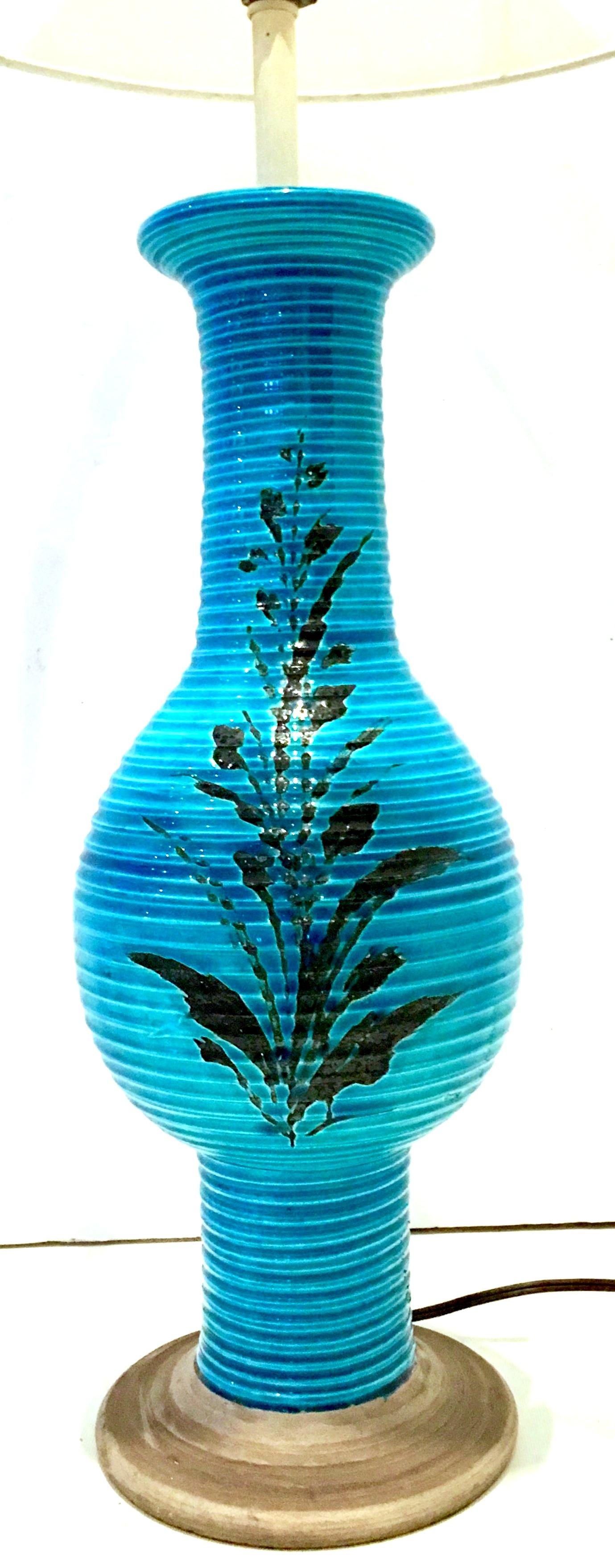 Mid-Century Modern 1960'S Italian Cerulean & Black Ceramic Glaze Pottery Lamp By, Bitossi For Sale