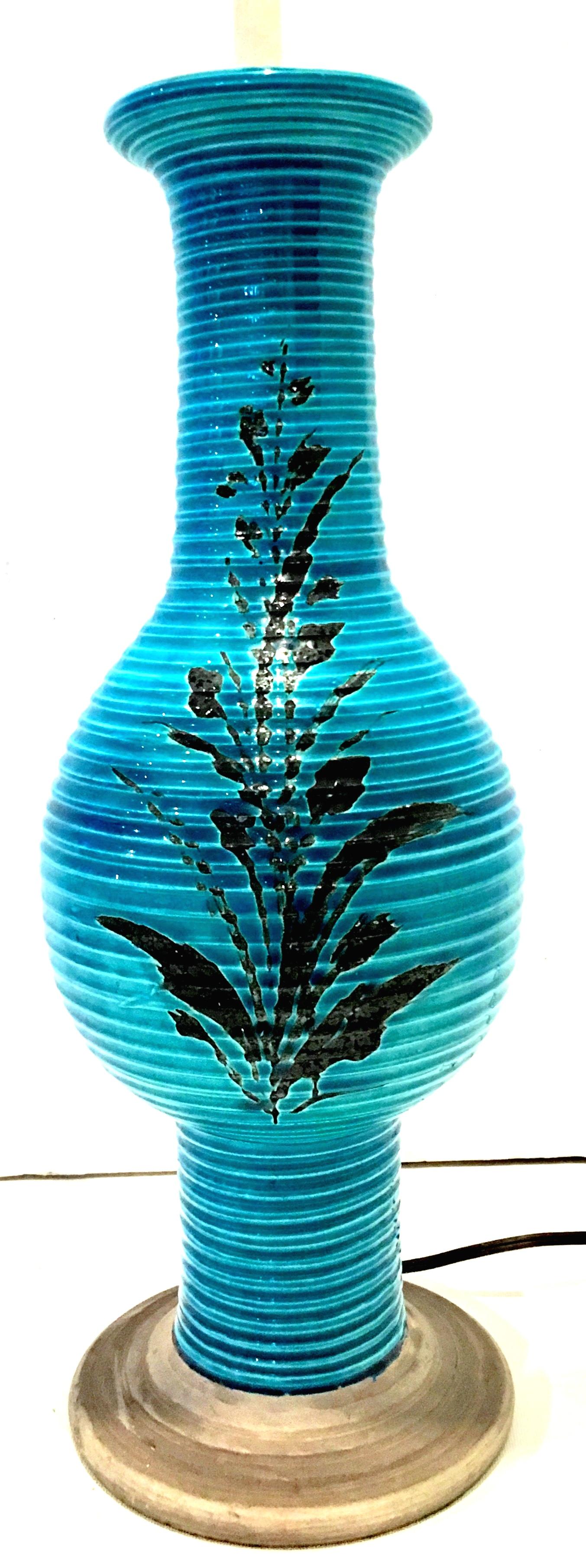 1960'S Italian Cerulean & Black Ceramic Glaze Pottery Lamp By, Bitossi In Good Condition For Sale In West Palm Beach, FL