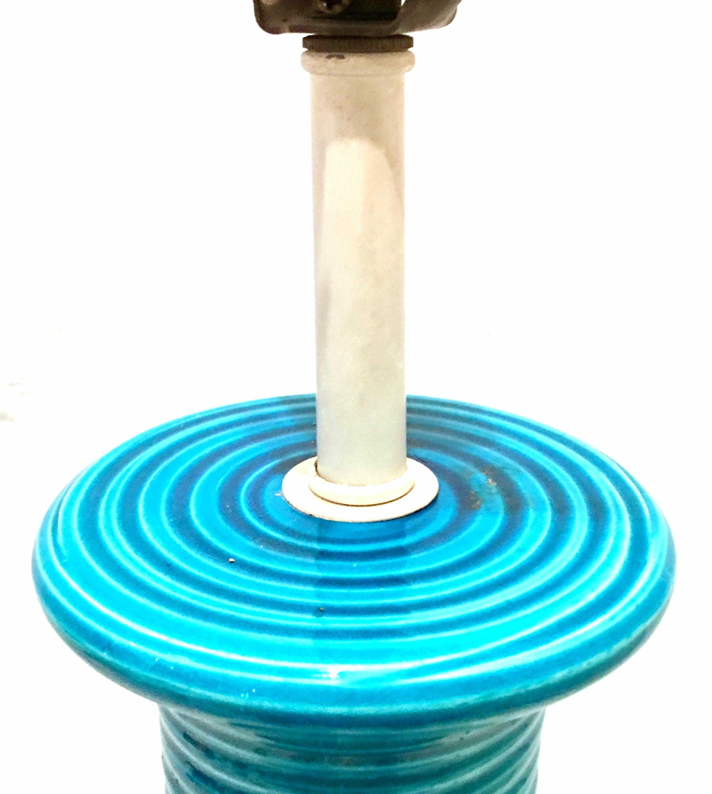 1960s Italian Cerulean Blue and Black Ceramic Glaze Pottery Lamp by, Bitossi For Sale 6