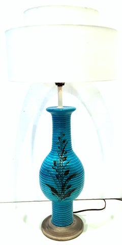 1960s Italian Cerulean Blue and Black Ceramic Glaze Pottery Lamp by, Bitossi