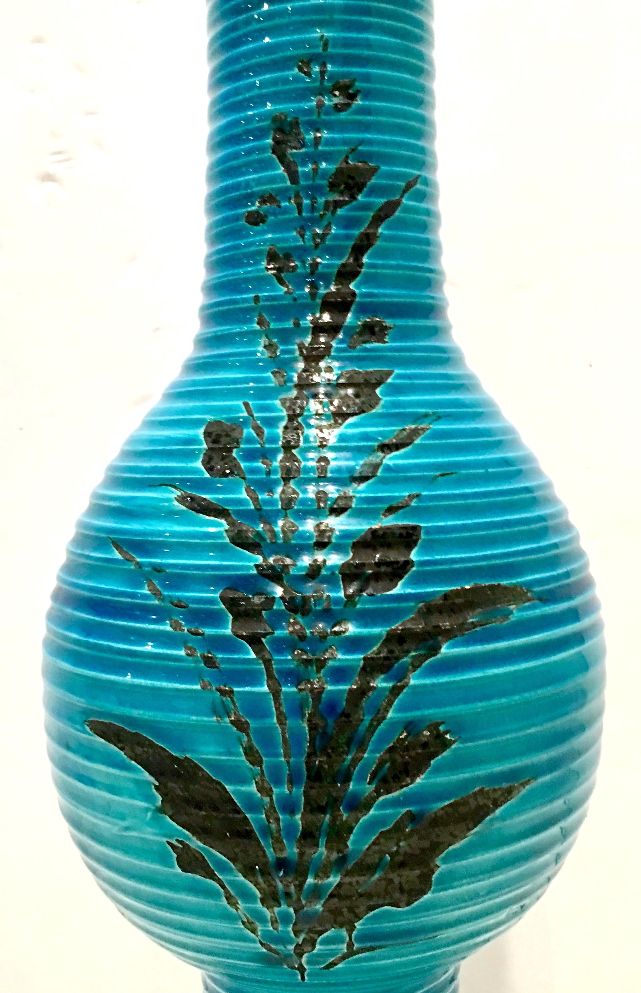 1960s Italian Cerulean Blue and Black Ceramic Glaze Pottery Lamp by, Bitossi For Sale 2